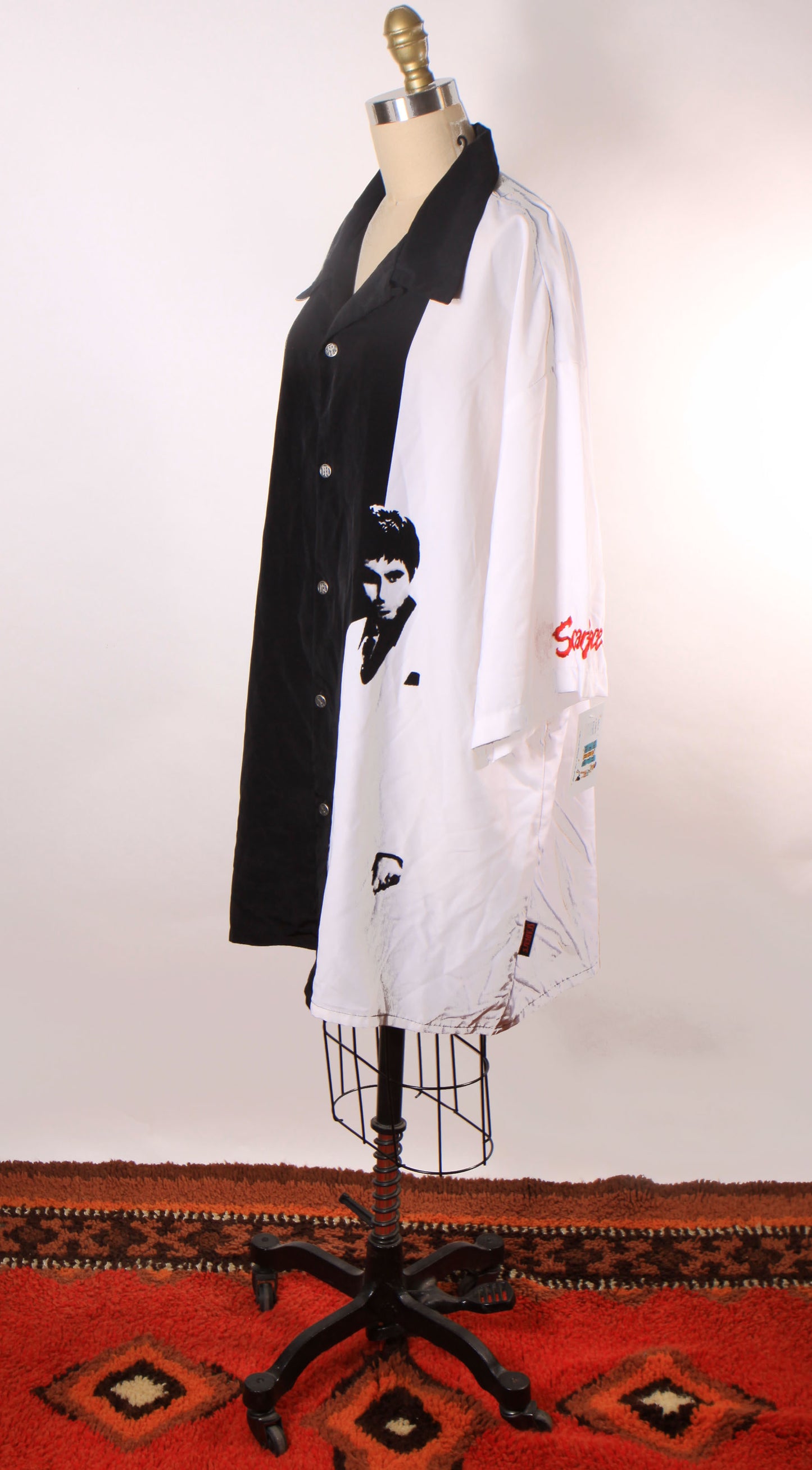 Y2K 2000s Black, White and Red Novelty Tony Montana Scarface Button Down Shirt by Dragonfly Clothing -XXL