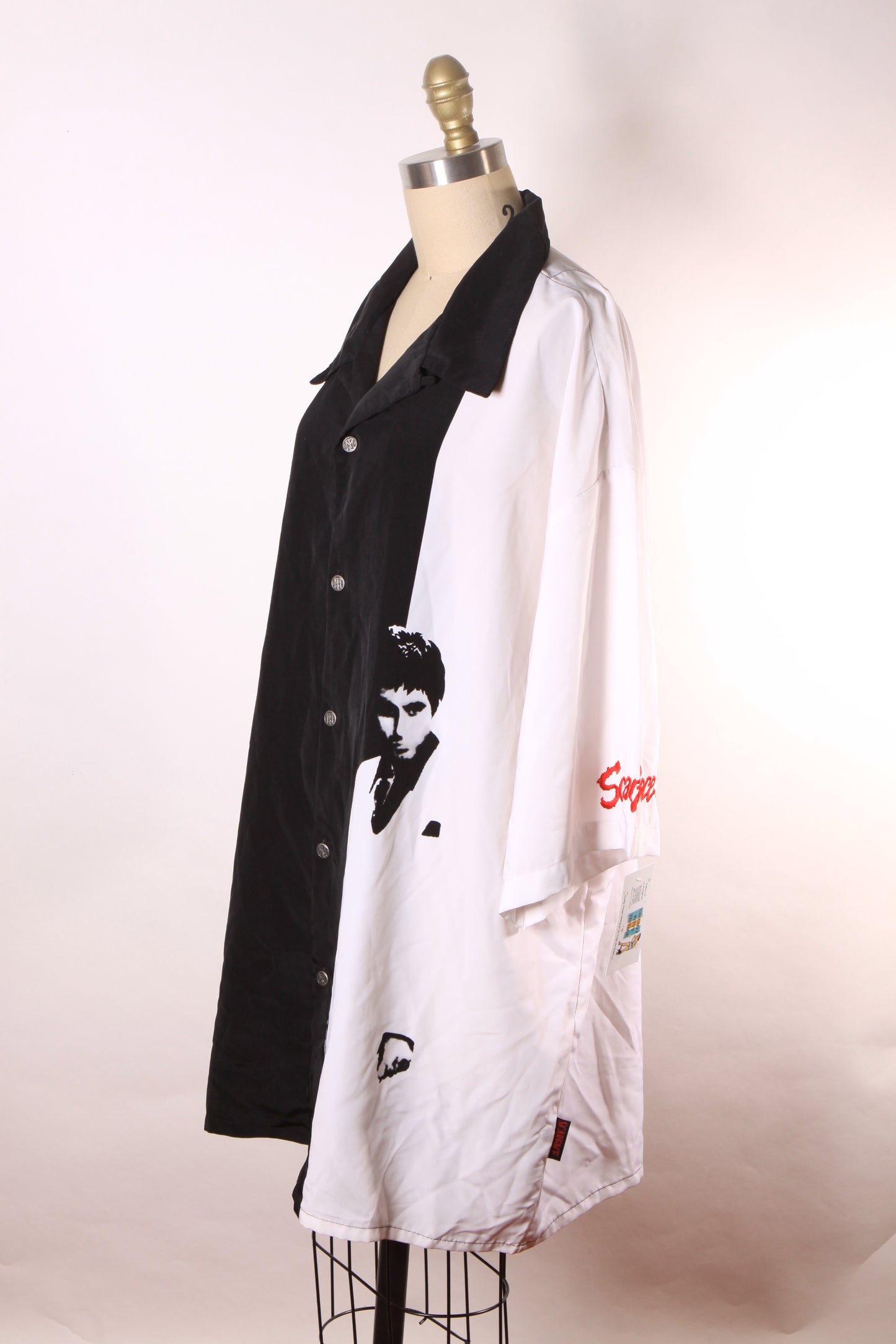 Y2K 2000s Black, White and Red Novelty Tony Montana Scarface Button Down Shirt by Dragonfly Clothing -XXL