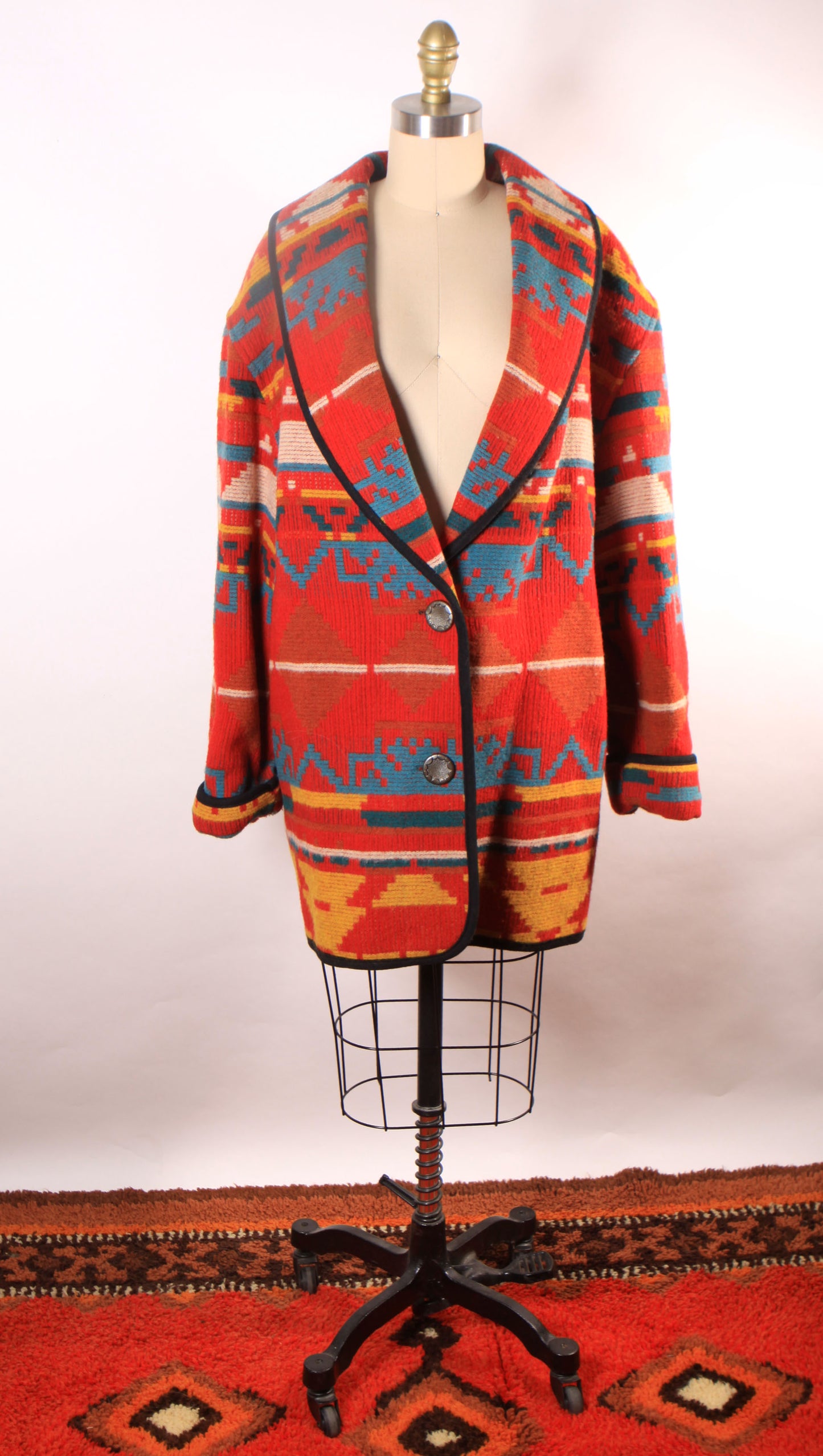 1980s Red, White, Yellow and Blue Southwestern Western Long Sleeve Coat by Ashley Scott -XL