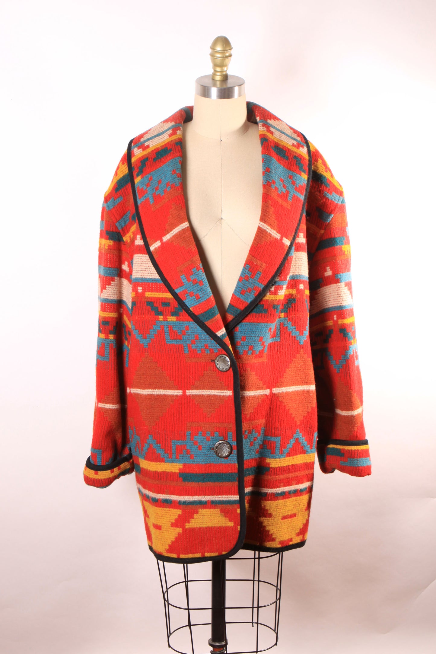 1980s Red, White, Yellow and Blue Southwestern Western Long Sleeve Coat by Ashley Scott -XL