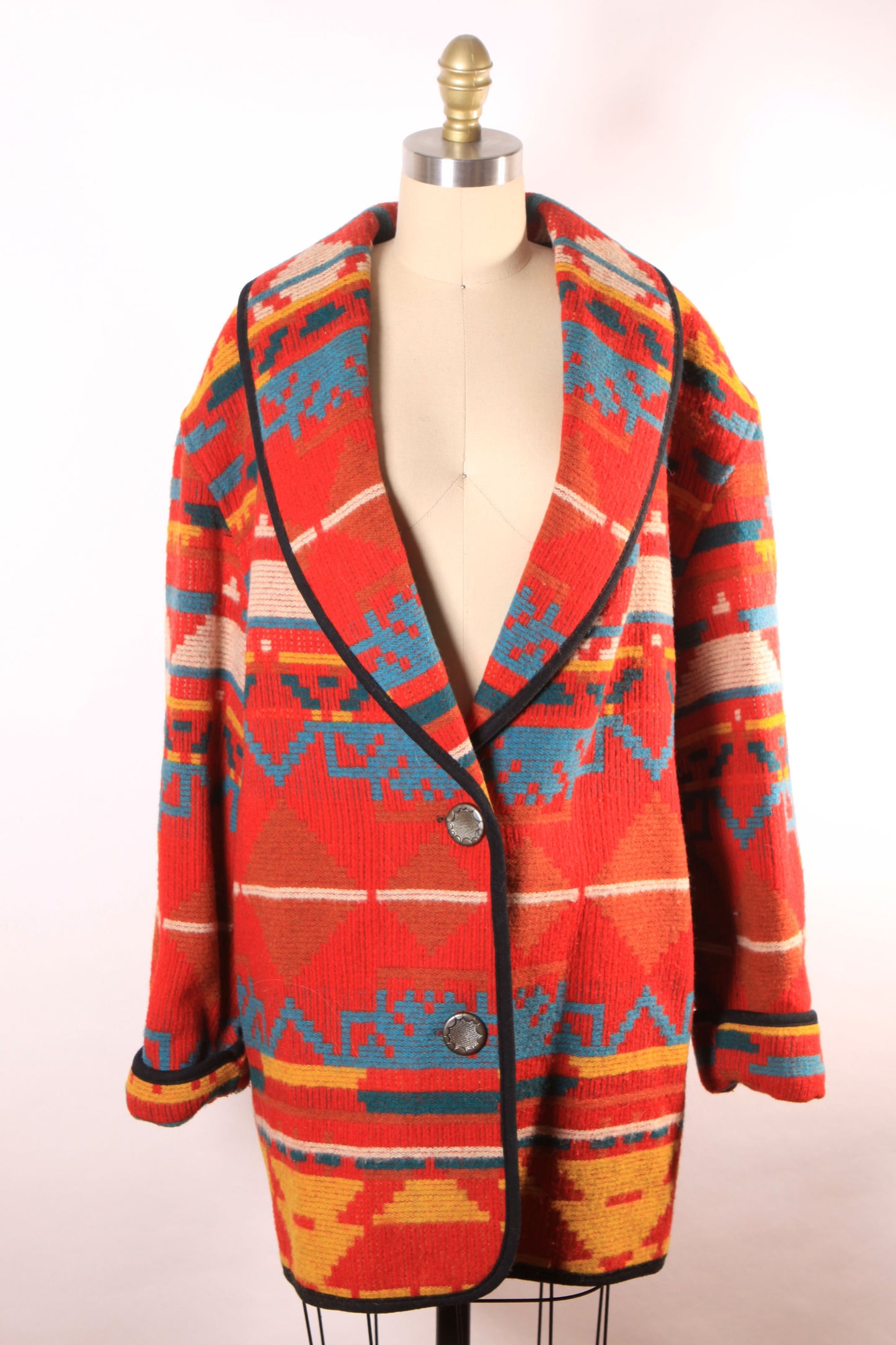 1980s Red, White, Yellow and Blue Southwestern Western Long Sleeve Coat by Ashley Scott -XL