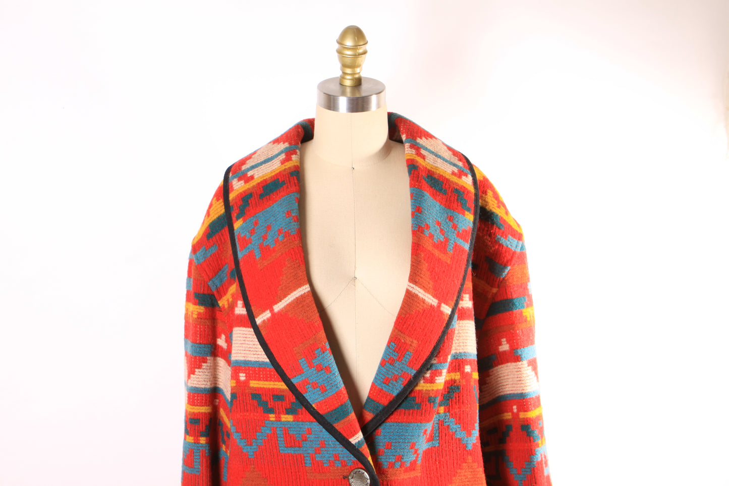 1980s Red, White, Yellow and Blue Southwestern Western Long Sleeve Coat by Ashley Scott -XL