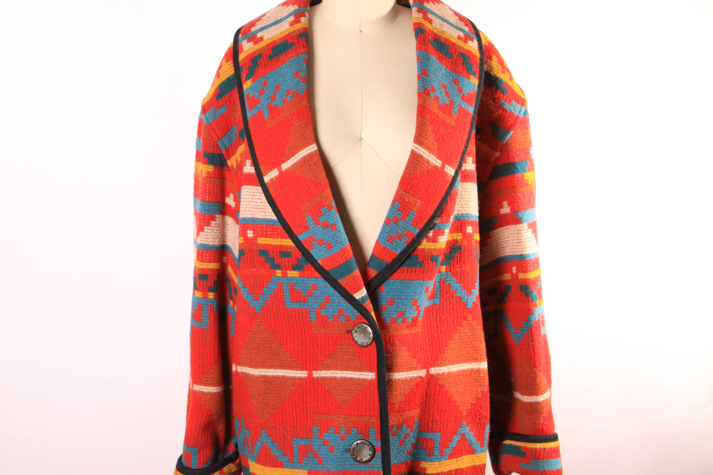 1980s Red, White, Yellow and Blue Southwestern Western Long Sleeve Coat by Ashley Scott -XL