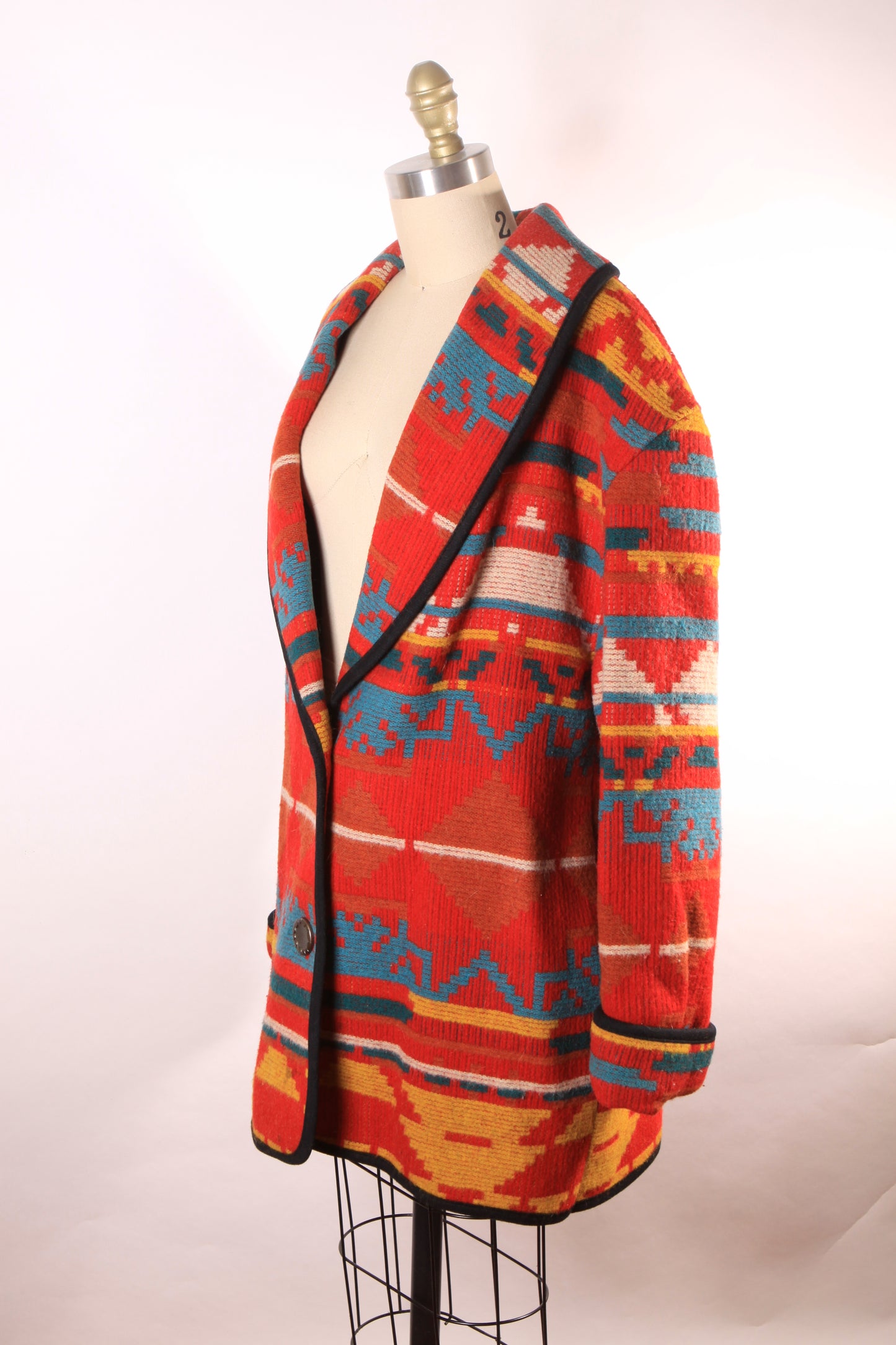 1980s Red, White, Yellow and Blue Southwestern Western Long Sleeve Coat by Ashley Scott -XL