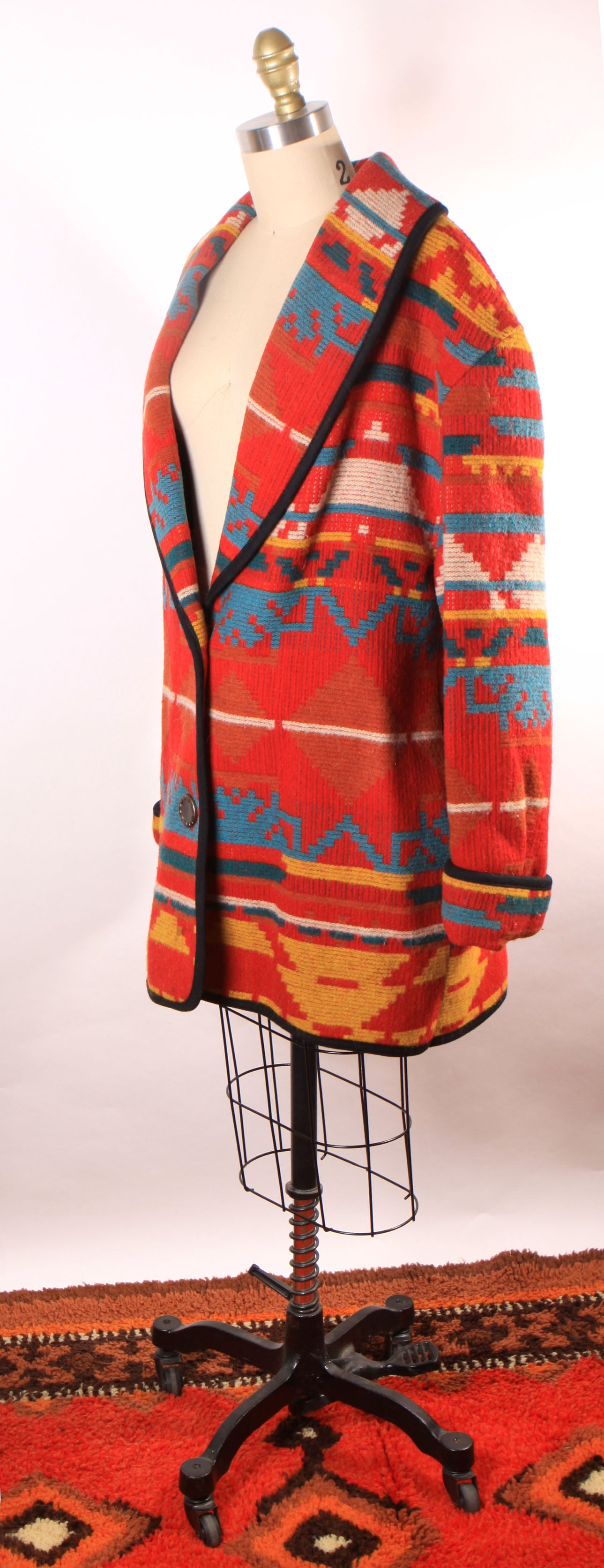 1980s Red, White, Yellow and Blue Southwestern Western Long Sleeve Coat by Ashley Scott -XL