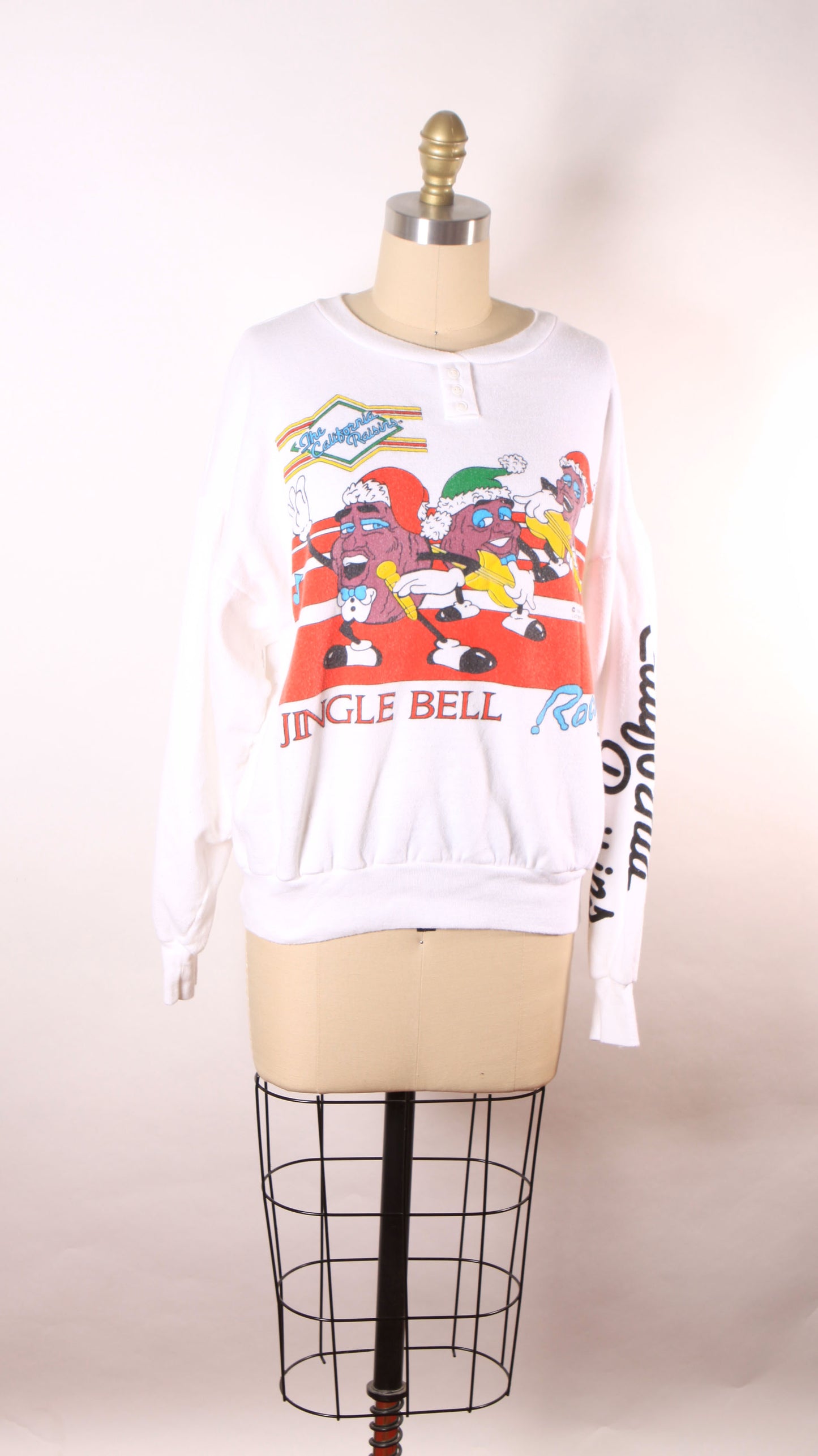 1980s Novelty California Raisins White Pullover Christmas Sweatshirt by Jane Colby