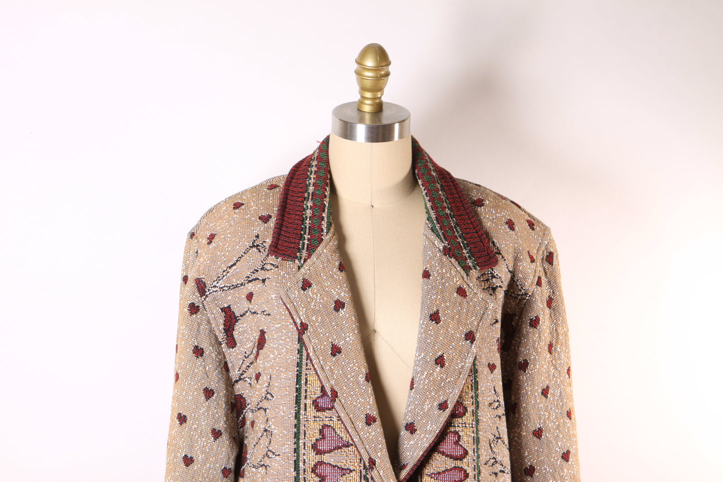 1980s 1990s Tan, Red and Green Novelty Tapestry Snowman Button Down Jacket by Painted Pony -XL