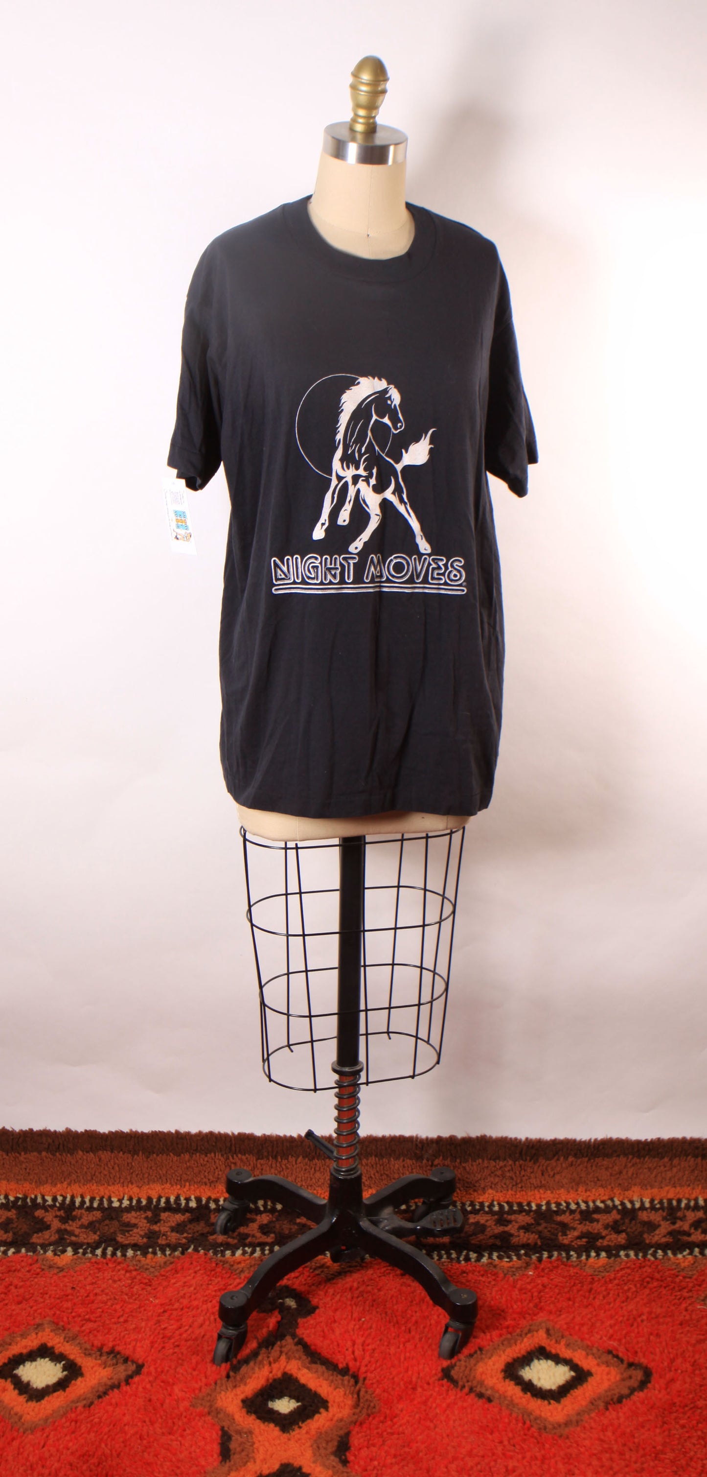 Deadstock 1980s Black Short Sleeve Single Stitch Bob Seger Night Moves Horse T-Shirt by Screen Stars -L