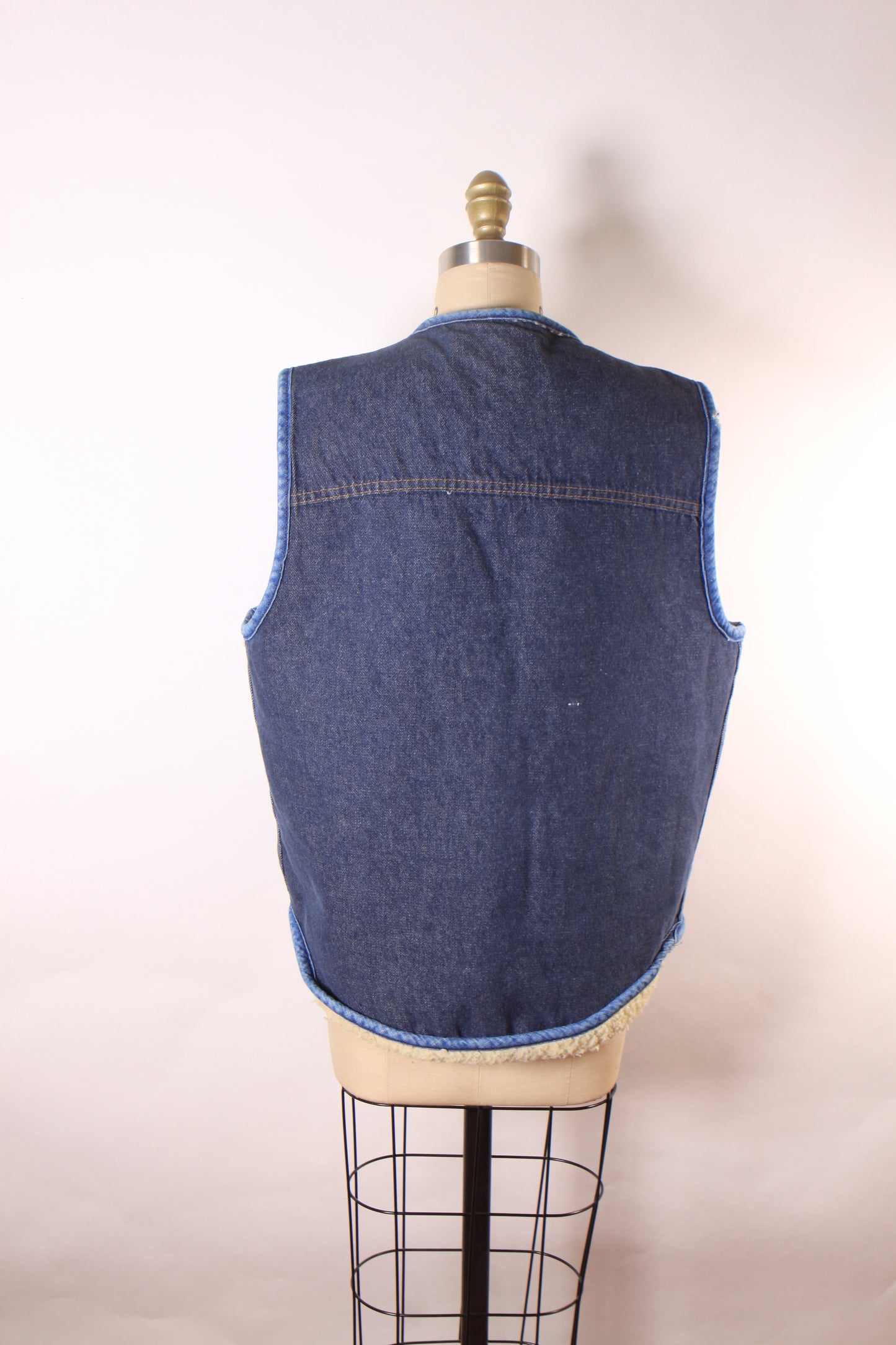 1970s 1970s Denim Metal Snap Faux Sherpa Lined Western Men’s Vest by Sears Roebucks -L