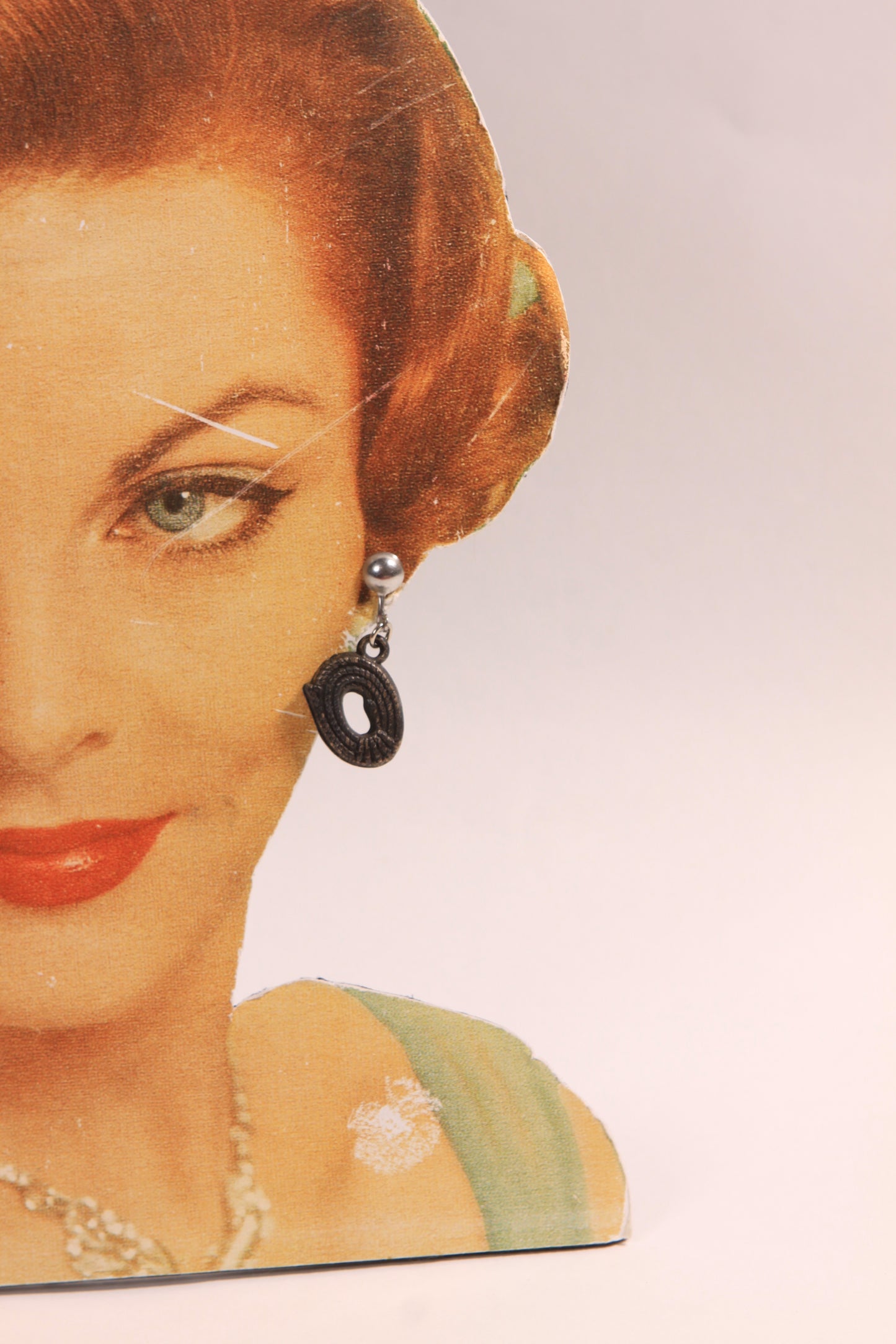 1950s Novelty Gray Black Western Lasso Rope Screw Back Earrings