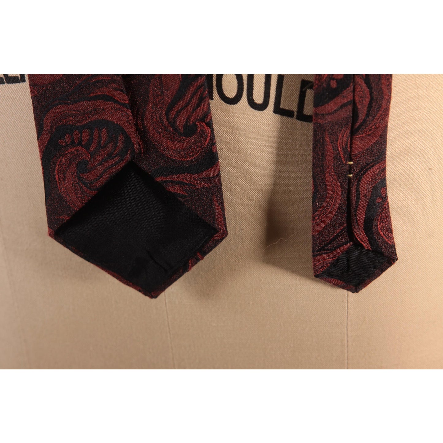 1970s Red and Black Swirl Abstract Wide Necktie Tie by Jonathan