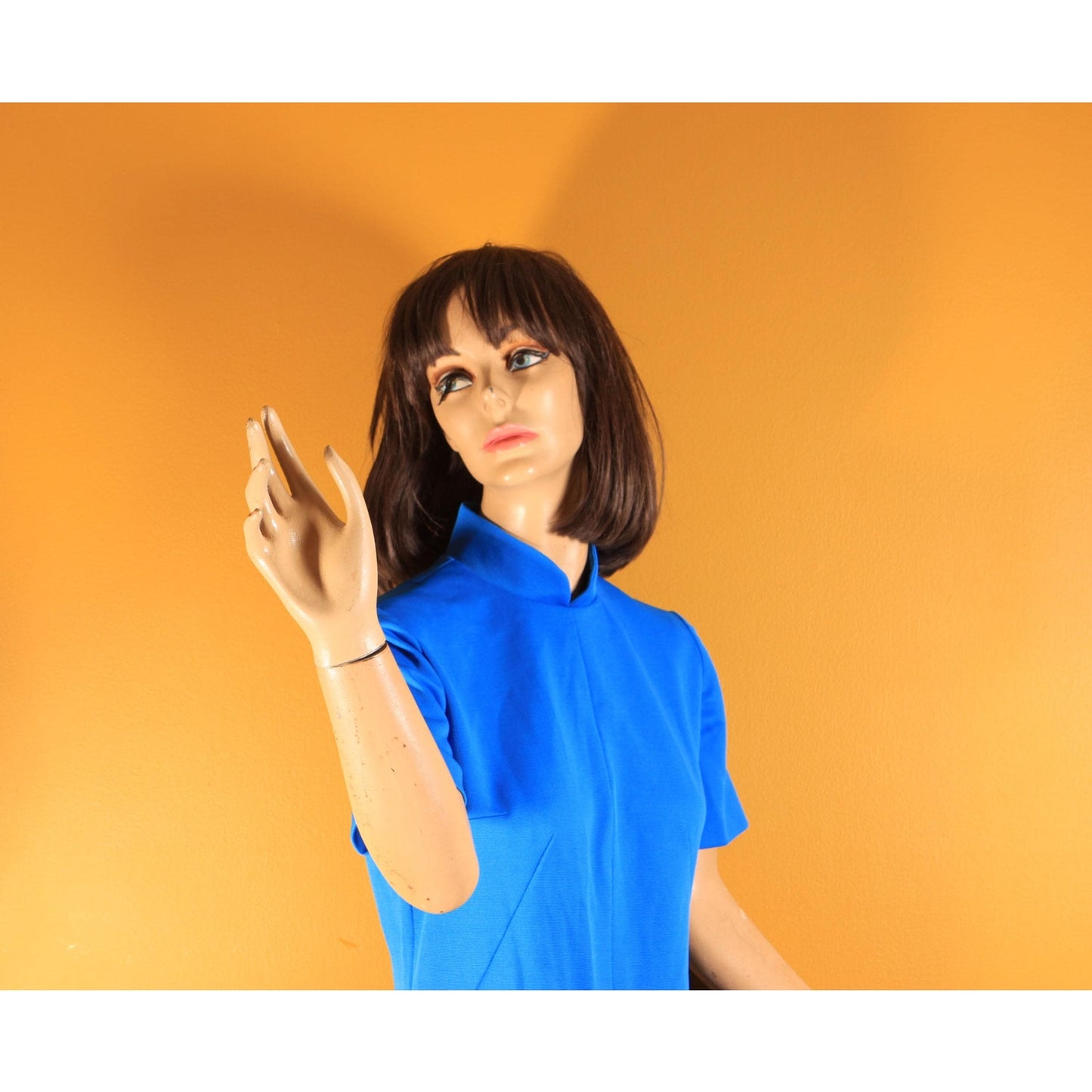 1960s Blue Short Sleeve Polyester Shift Dress