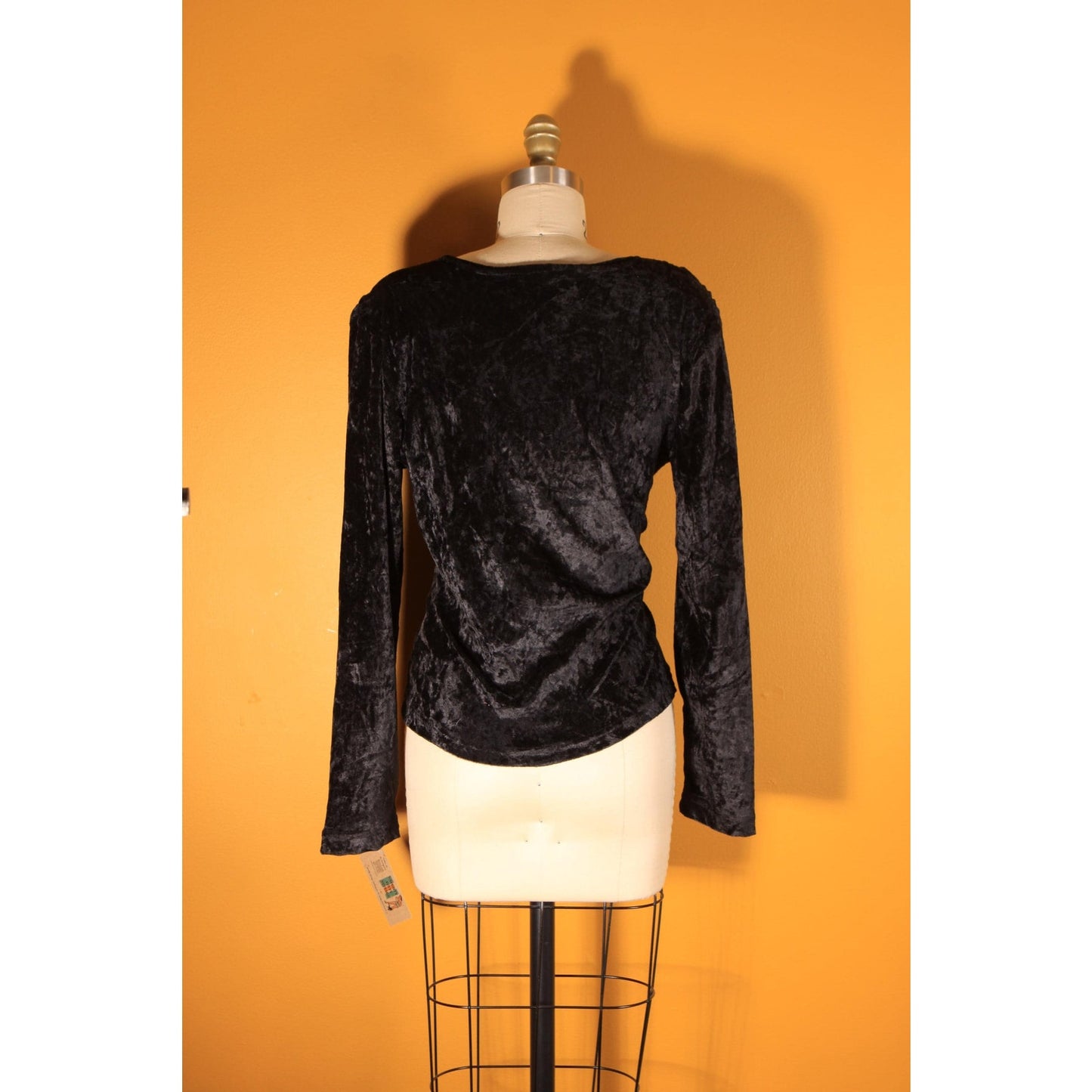 1990s Black Velvet Shoulder Detail Long Sleeve Blouse by Jeans Wear -M