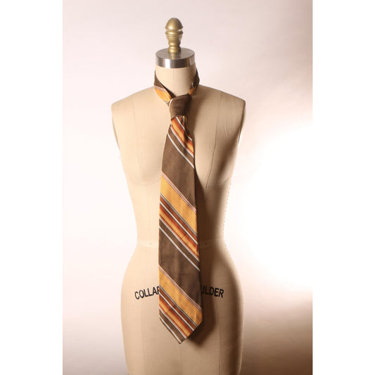 1970s Brown, Orange, Yellow and White Striped Wide Necktie Tie by Angelo Cornelli