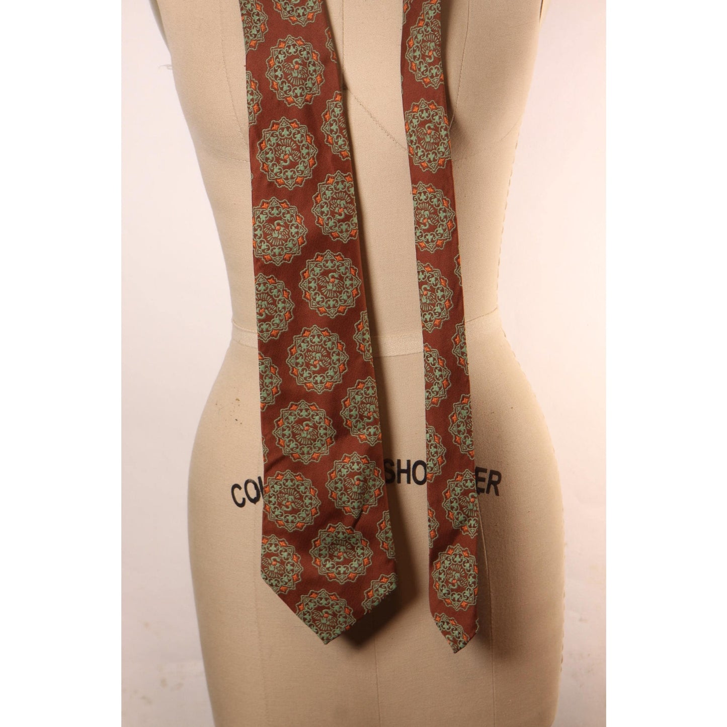 1970s Orange Brown and Green Abstract Patterned Wide Necktie Tie by Sears