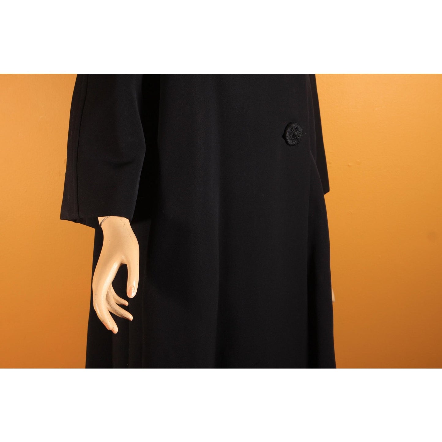 1950s Black Bracelet Sleeve Mink Fur Collar Swing Coat by Netter's -XL
