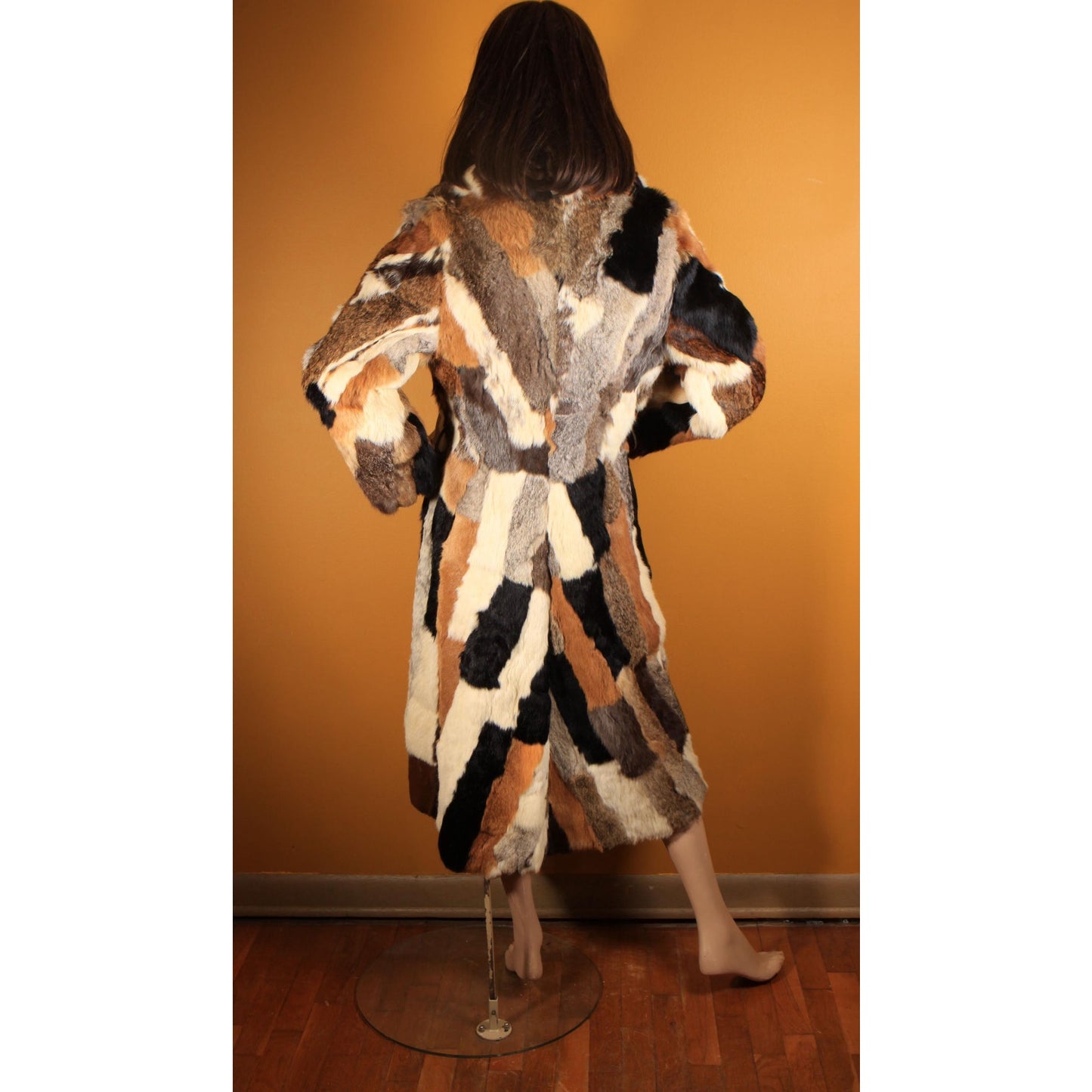 1970s Multi-Colored Patchwork Rabbit Fur Long Sleeve Penny Lane Coat by Mademoiselle Furs -M