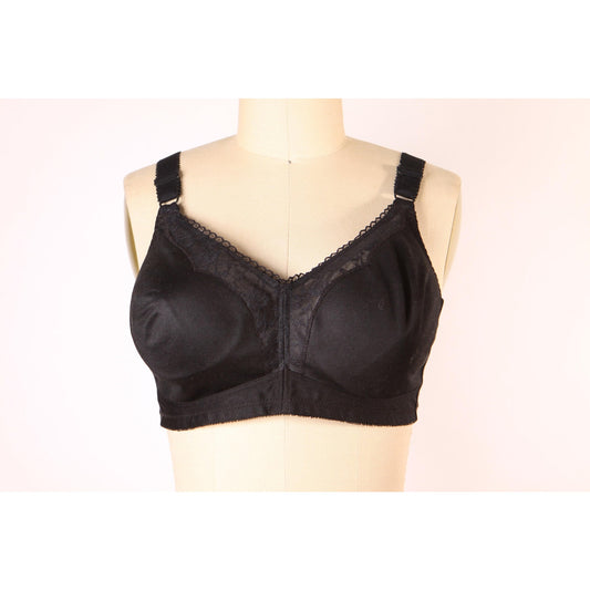 1970s Black Floral Lace Trim Bra by Playtex-40C