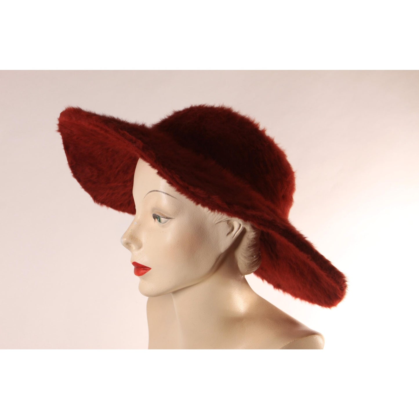 1980s Dark Red Felted Fur Wide Brim Hat