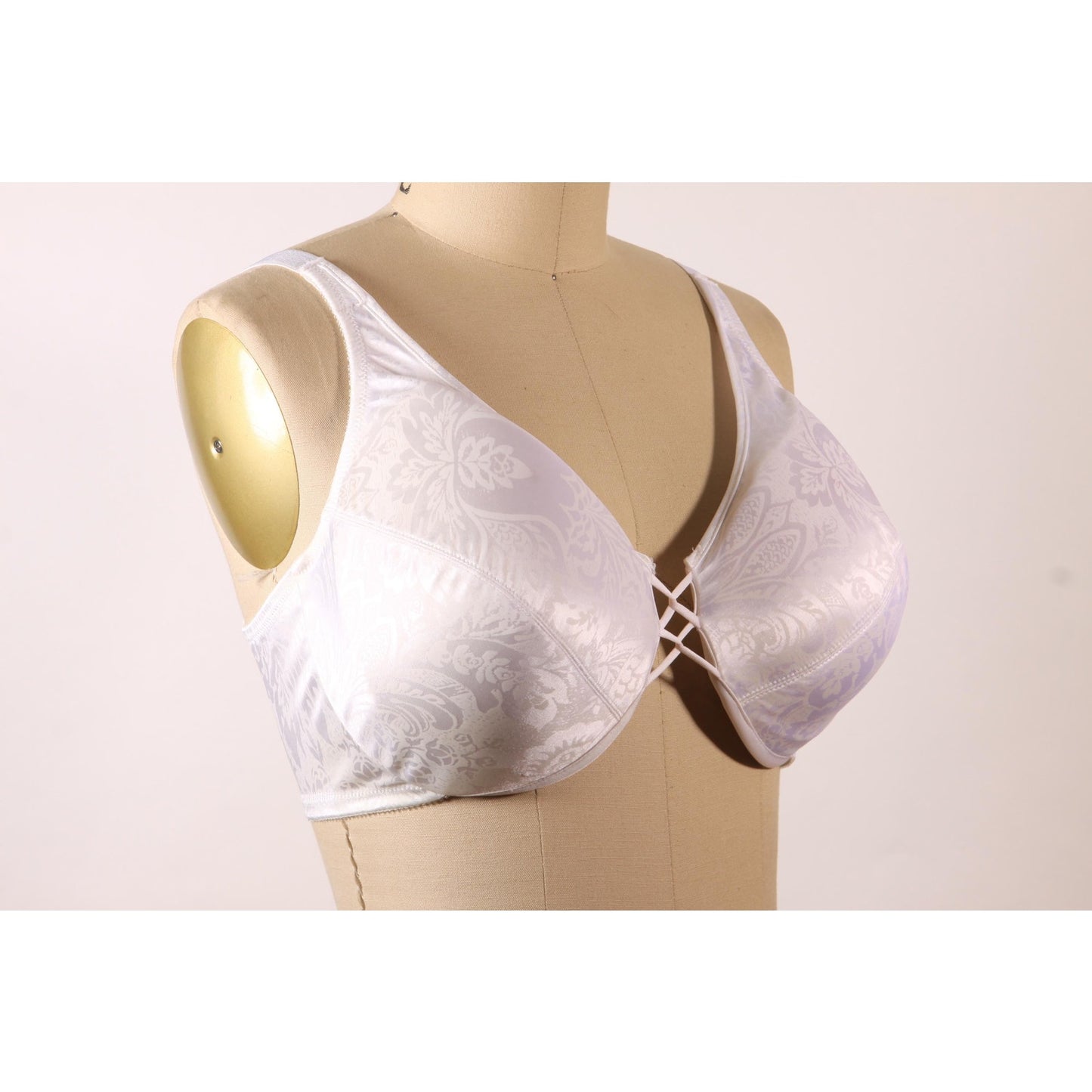 1980s White Floral Print Criss Cross Front Bra by Vanity Fair-38C and and 38D