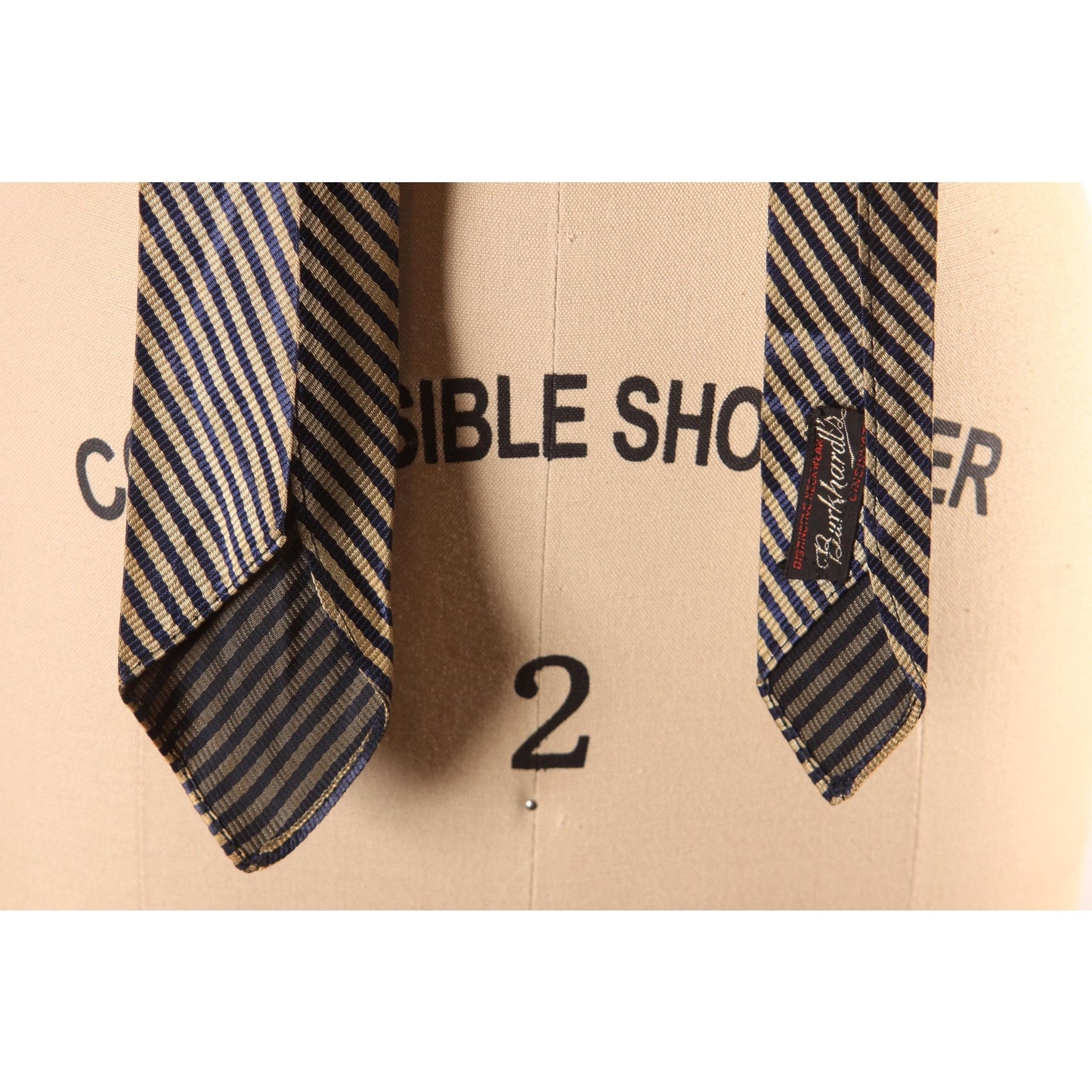 1960s Navy Blue and Tan Striped Necktie Tie by Burkhardl's