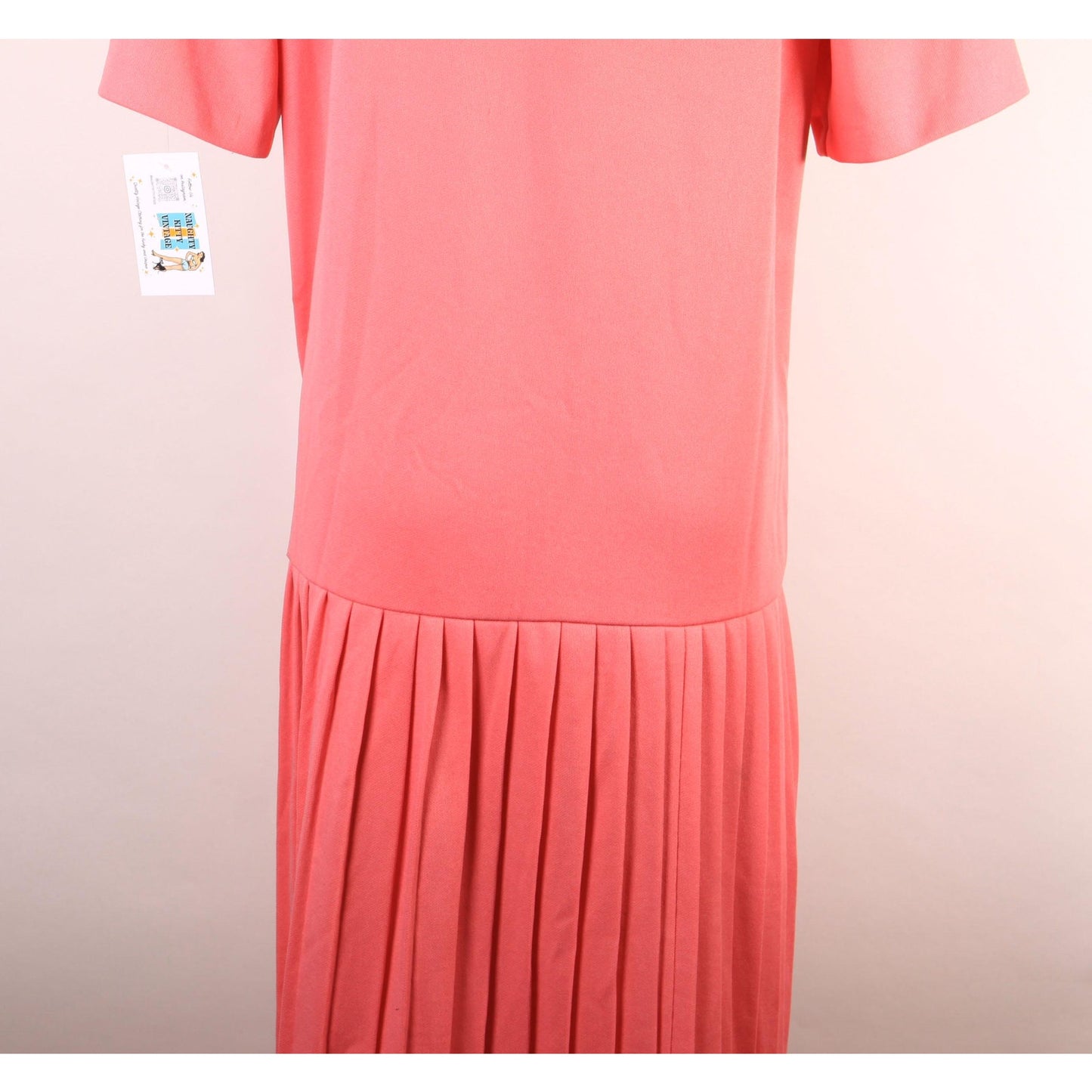 1960s Pink Short Sleeved Floral Trim Drop Waisted Pleated Skirt Plus Size Volup Scooter Dress -XL