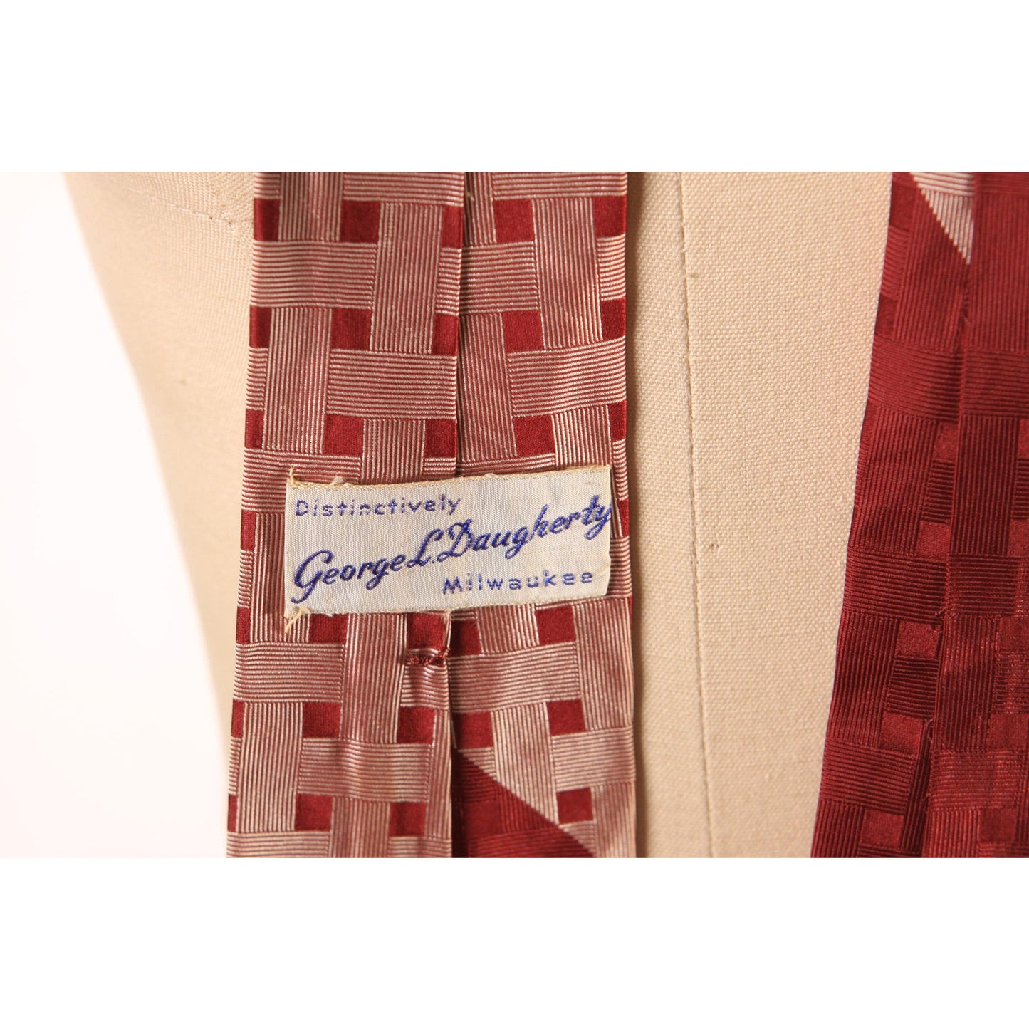 1950s Dark Red and Tan Mid Century Abstract Necktie Tie by George L. Daugherty