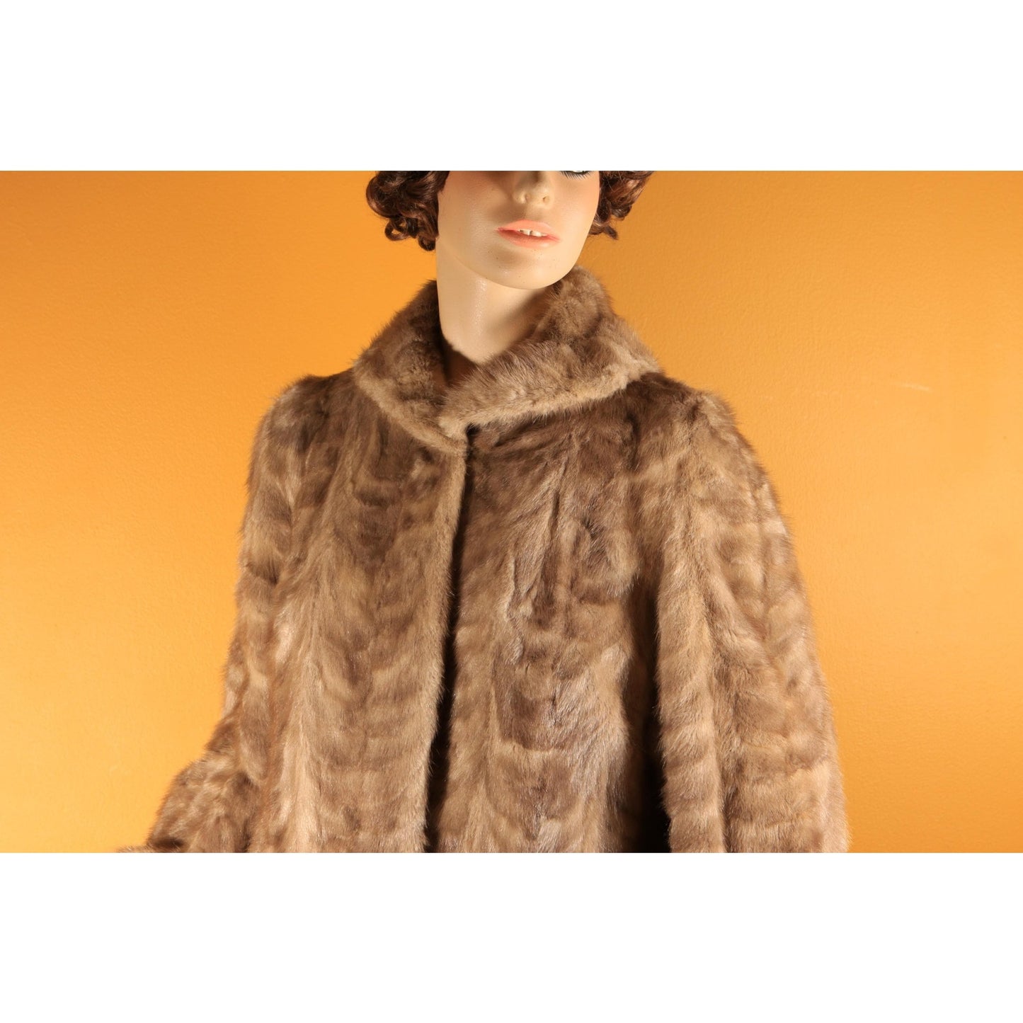 1950s Gray Brown Long Sleeve Rolled Cuff Mink Fur Coat by Gartenhaus -XL
