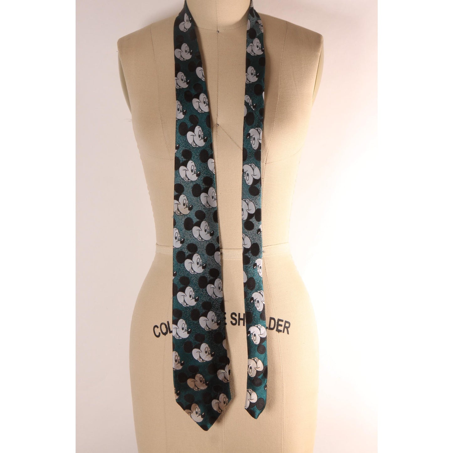 1980s Teal Blue, White and Black Novelty Mickey Mouse Necktie