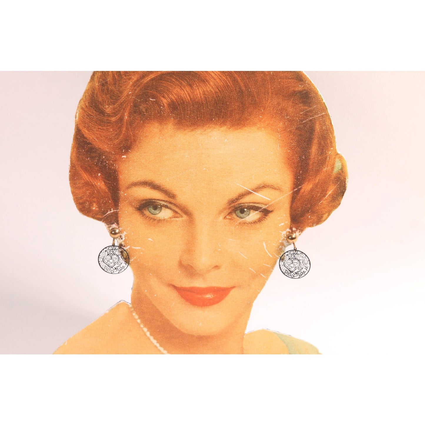 1960s Black Novelty Enamel Try It You'll Like It Screw Back Earrings