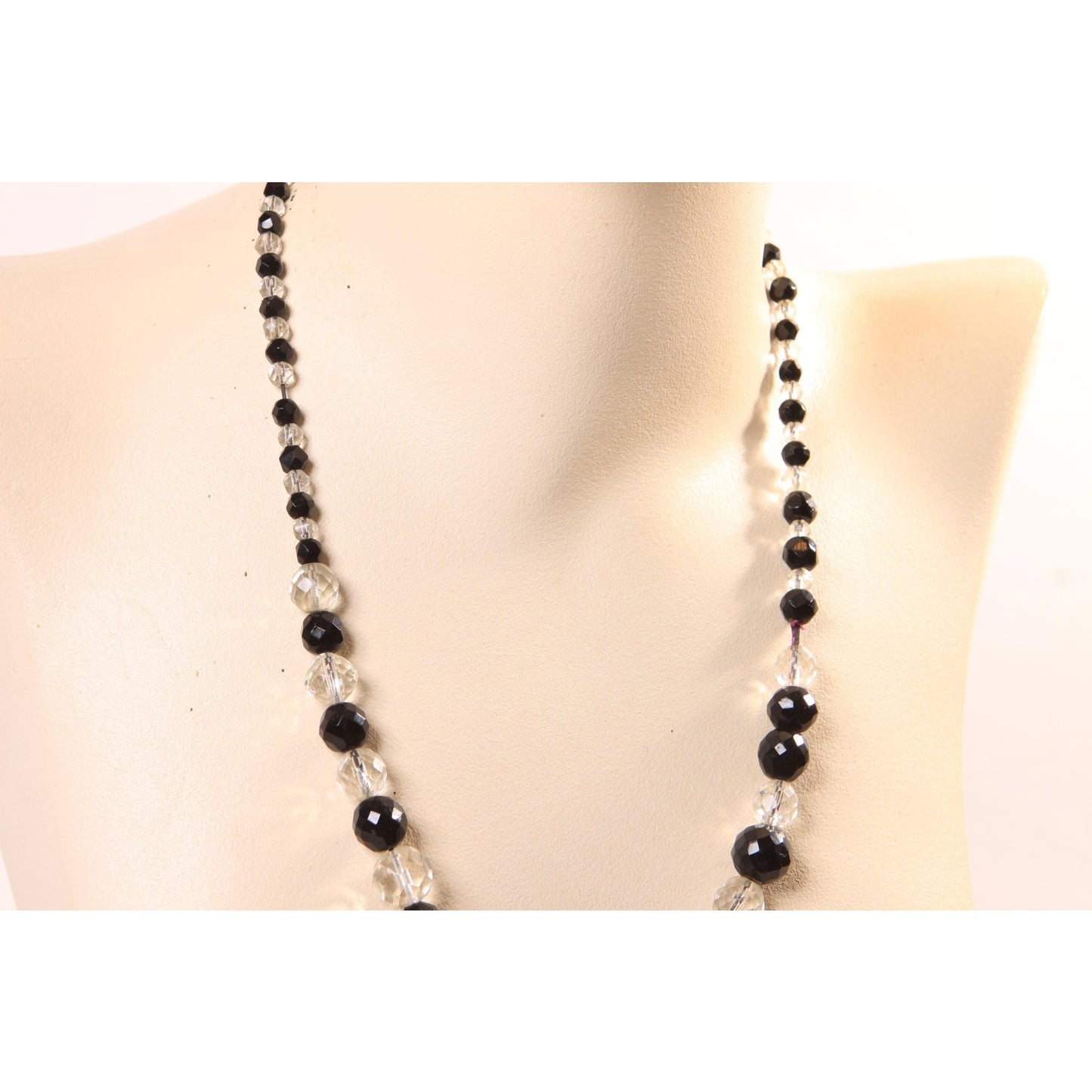 1950s Black and Clear Glass Faceted Beaded Necklace