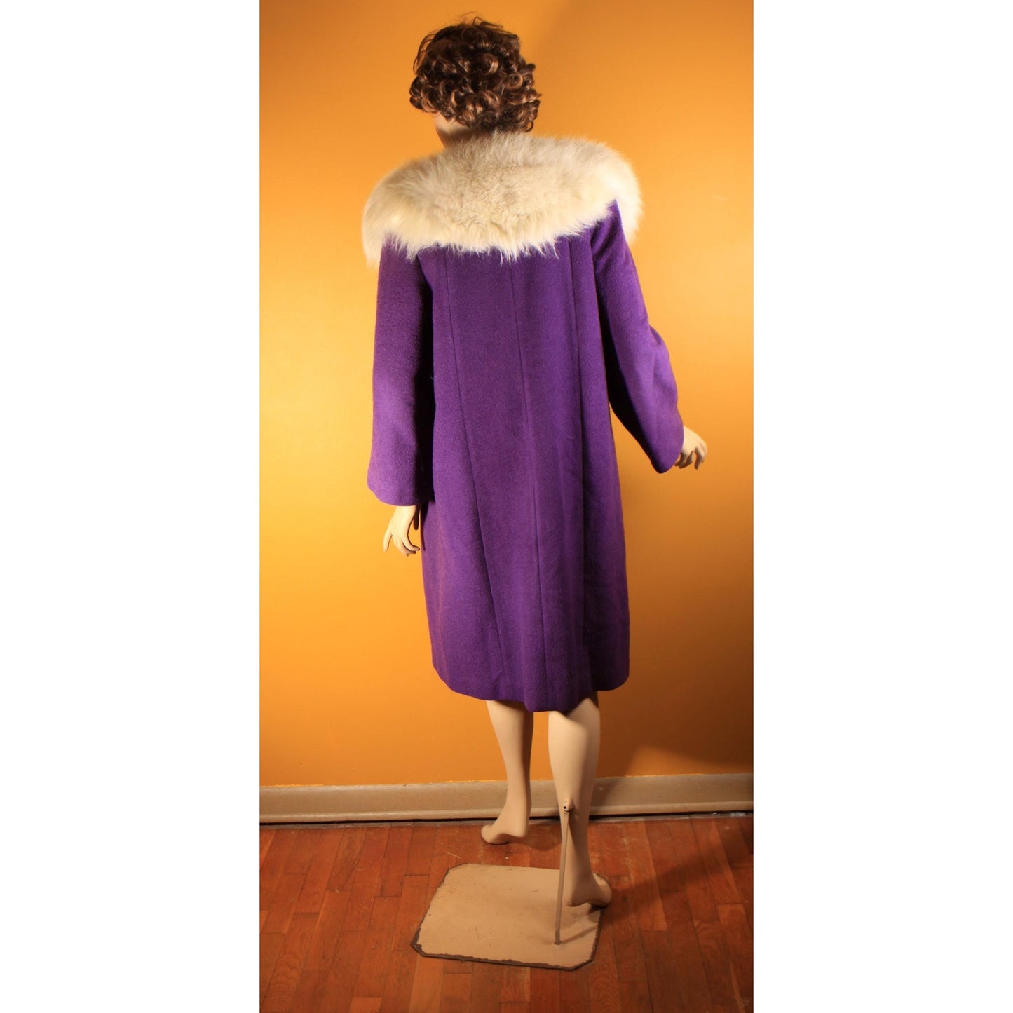 1950s Purple and Cream White Fox Fur Swing Coat -M