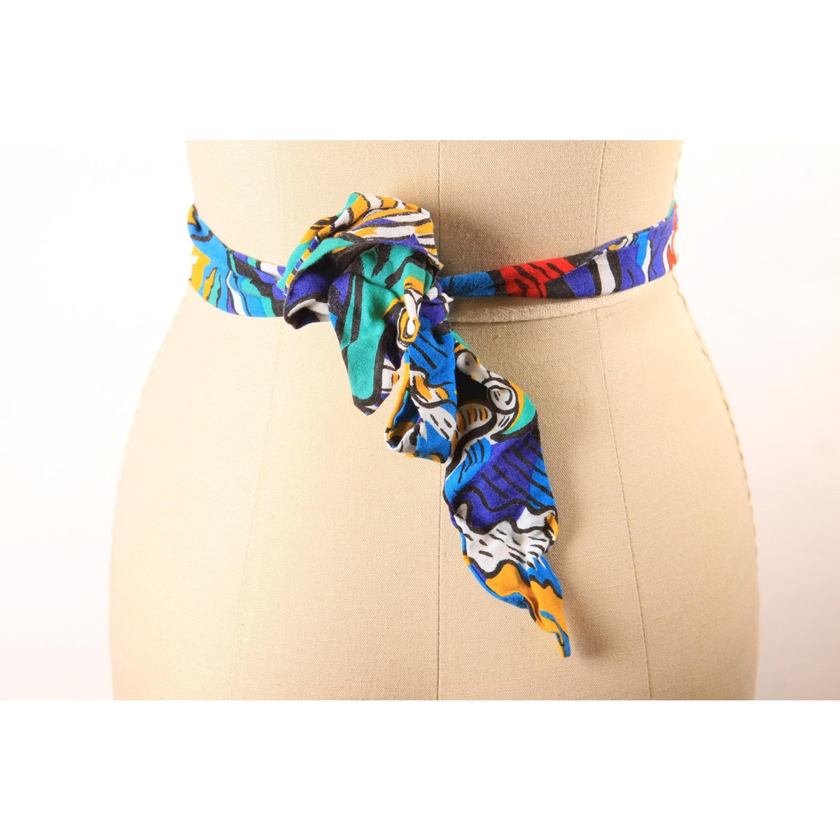 1980s Multi-Colored Fabric and Mother of Pearl Slider Belt