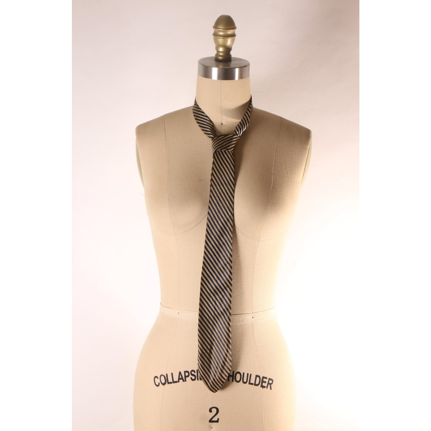 1960s Navy Blue and Tan Striped Necktie Tie by Burkhardl's