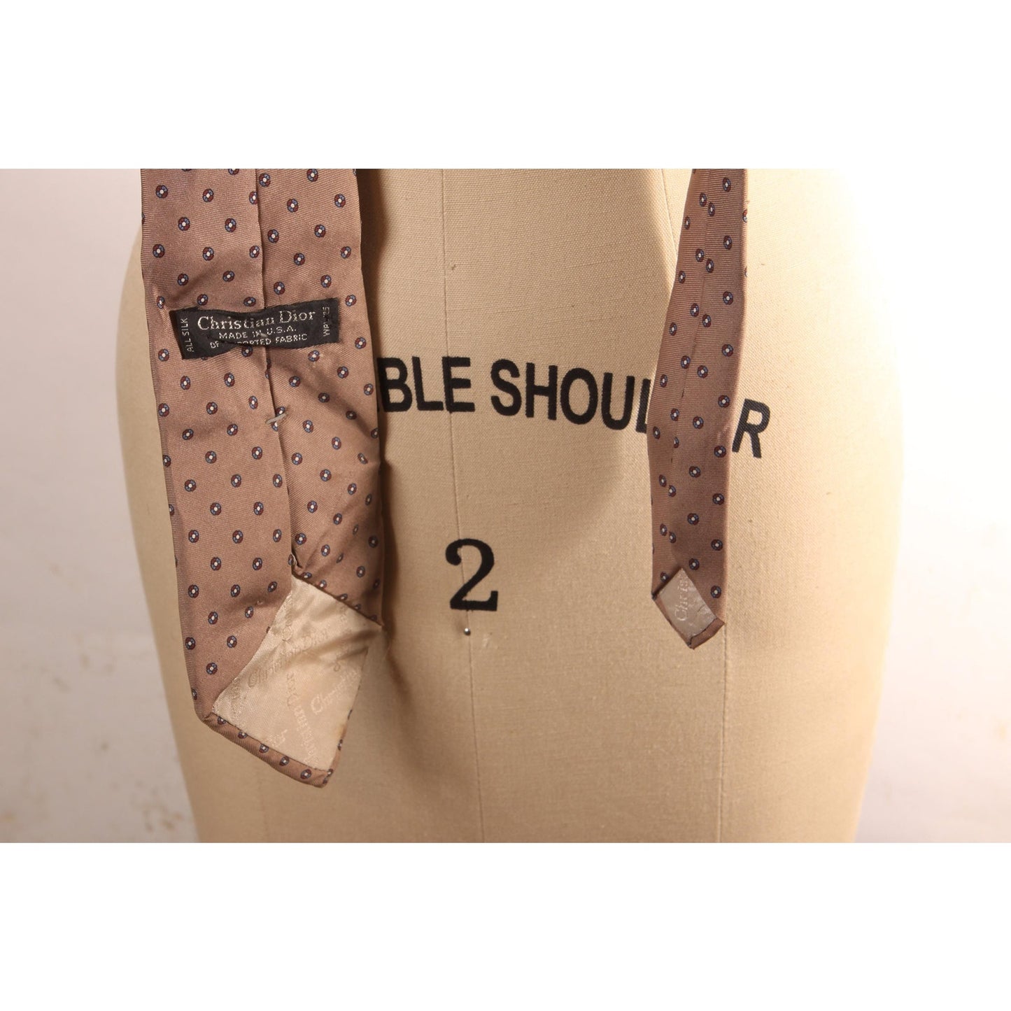 1980s Gray Tan, Blue and Red Circle Necktie Tie by Christian Dior