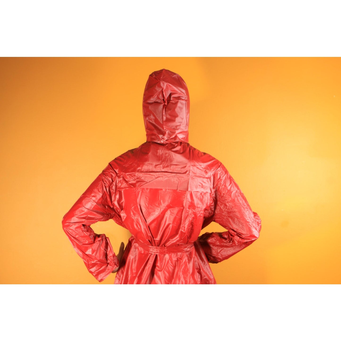 Deadstock Late 1970s Early 1980s Dark Red Vinyl Detachable Hood Raincoat by Aqua Queen