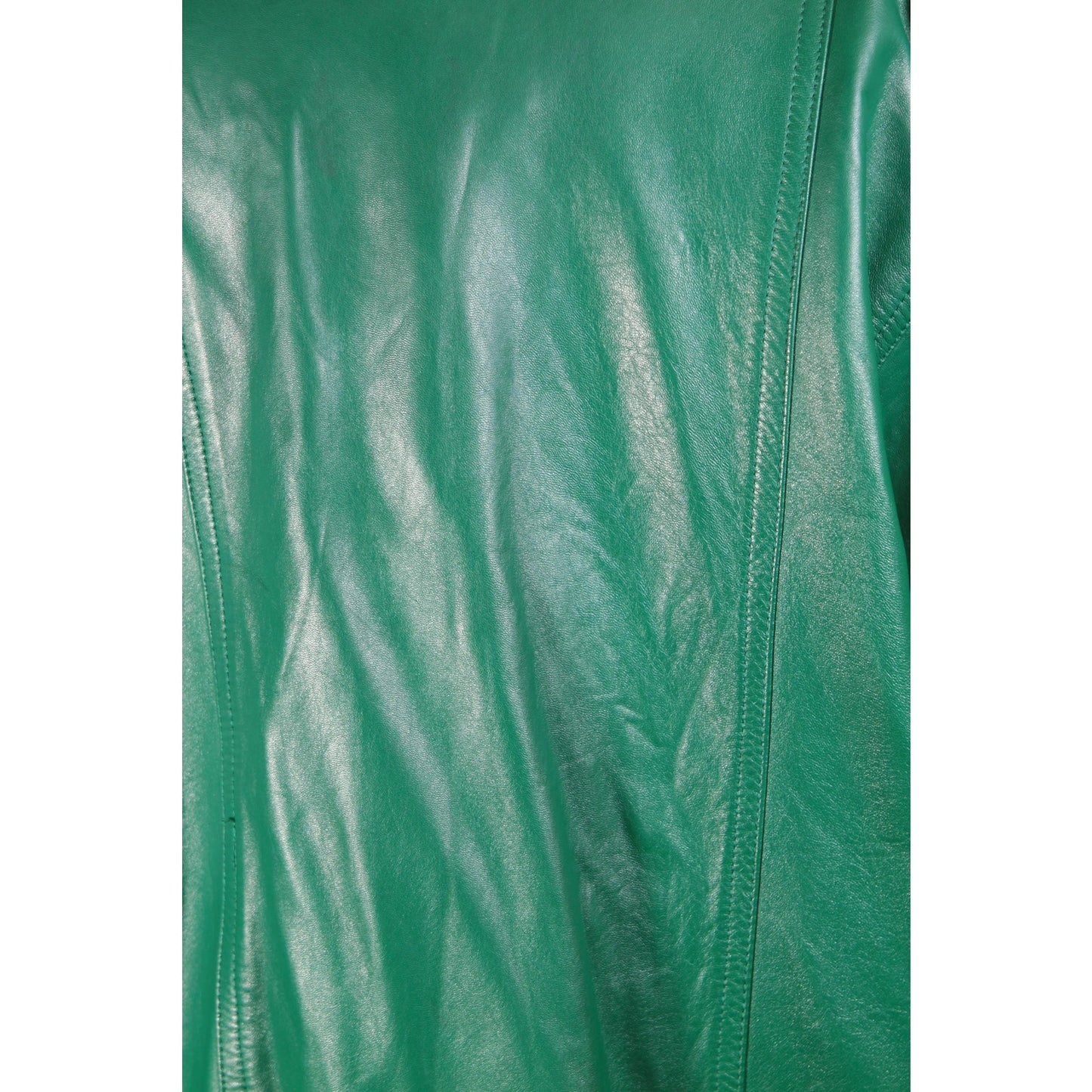 1980s Green Leather Metal Snap 3/4 Length Sleeve Jacket Coat