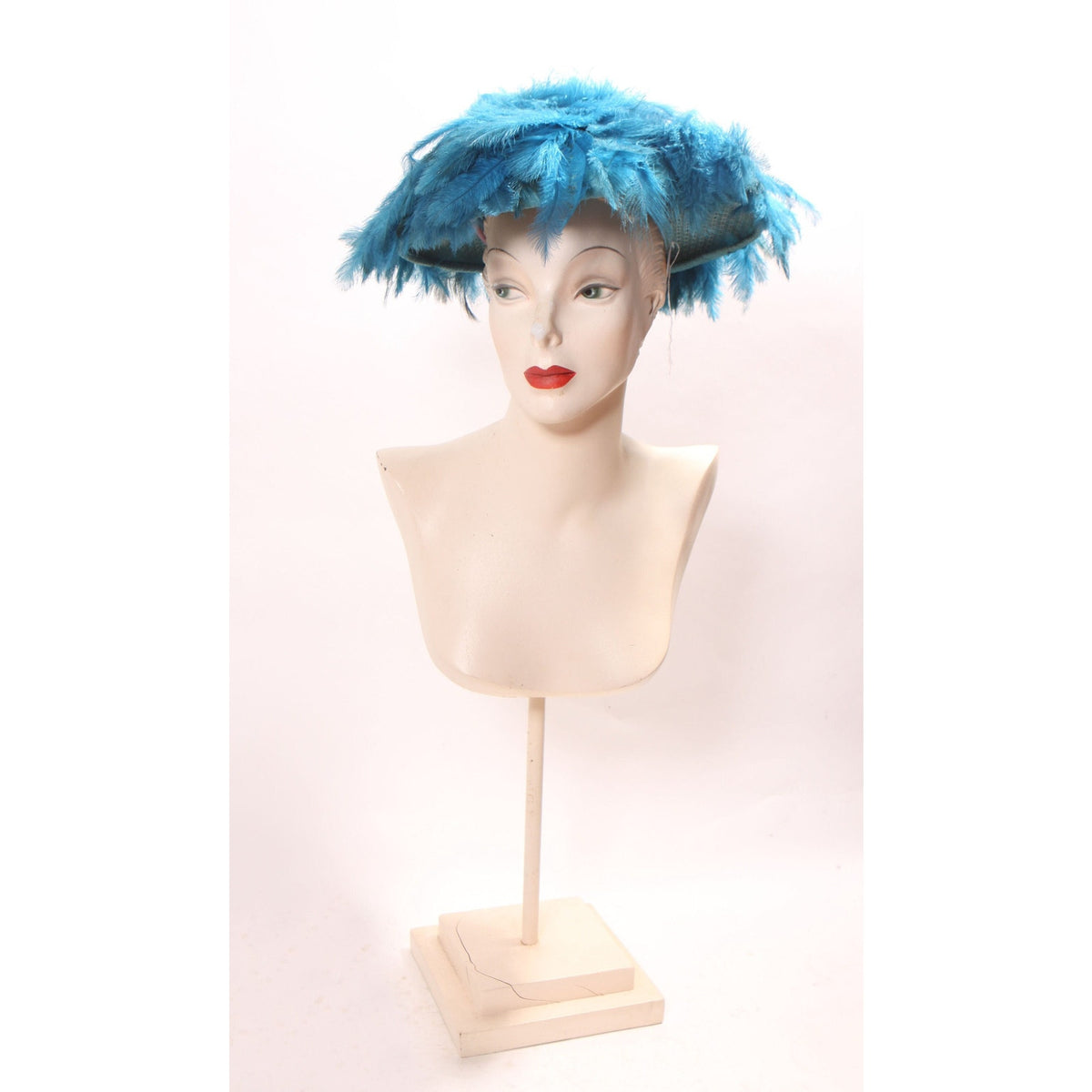 1960s Turquoise Blue Feather Saucer Mod Wide Brim Hat by Marche