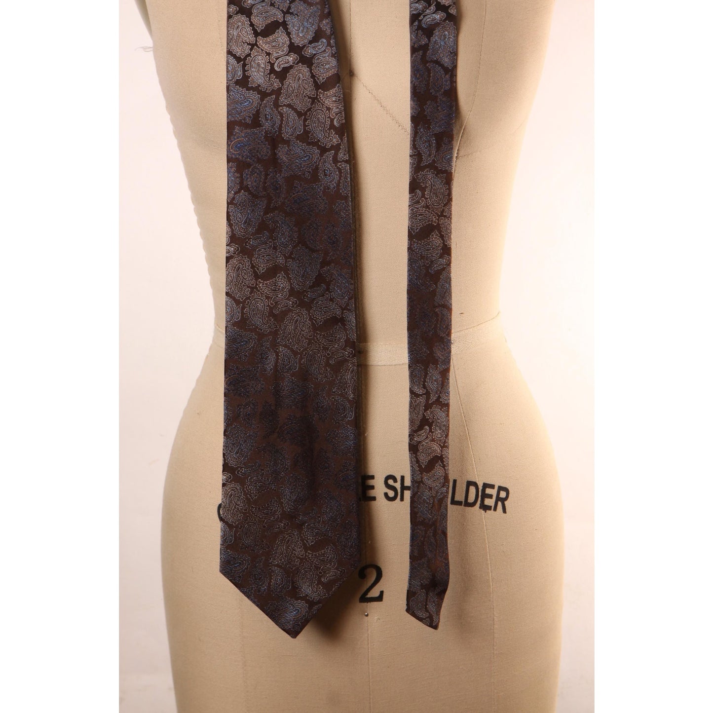 1970s Dark Brown and Blue Paisley Swirl Ombre Fade Wide Necktie Tie by Don Loper & Freeman's