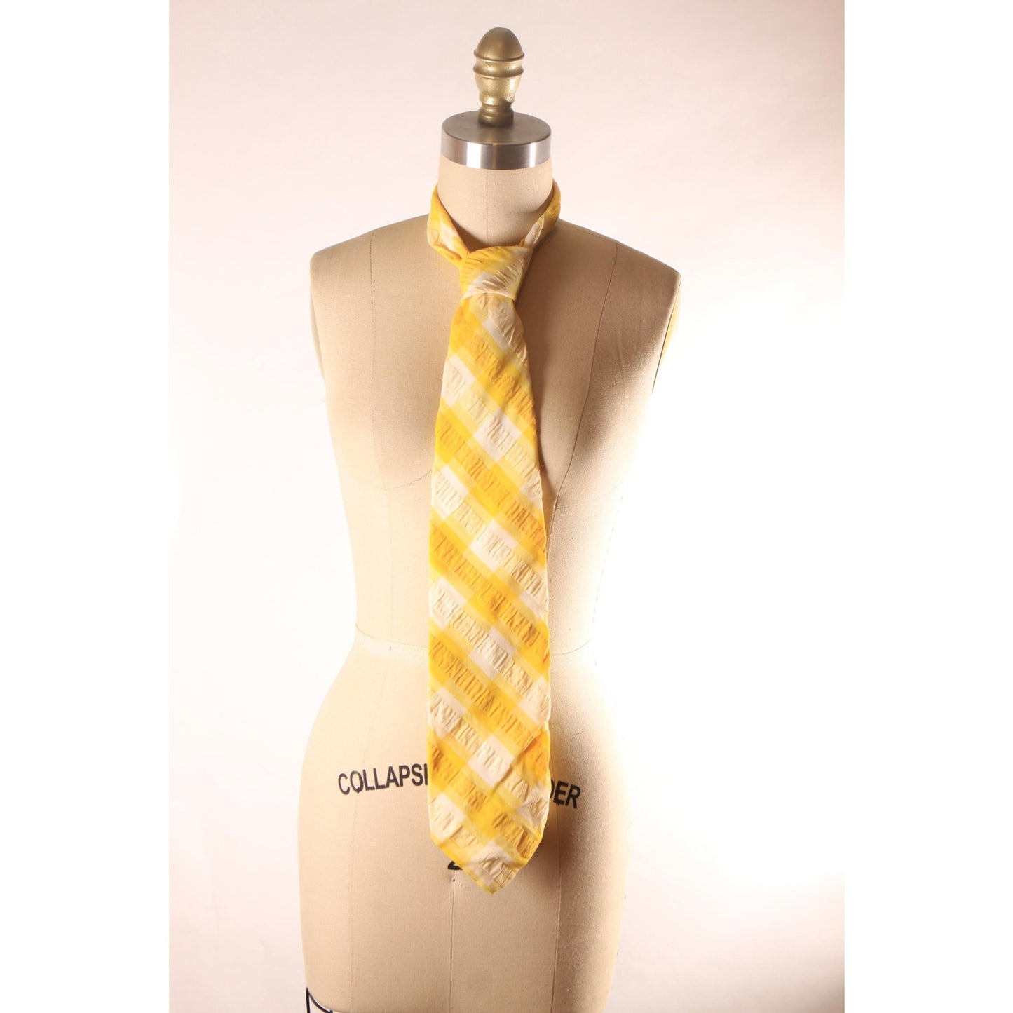 1970s Yellow and White Plaid Wide Necktie Tie