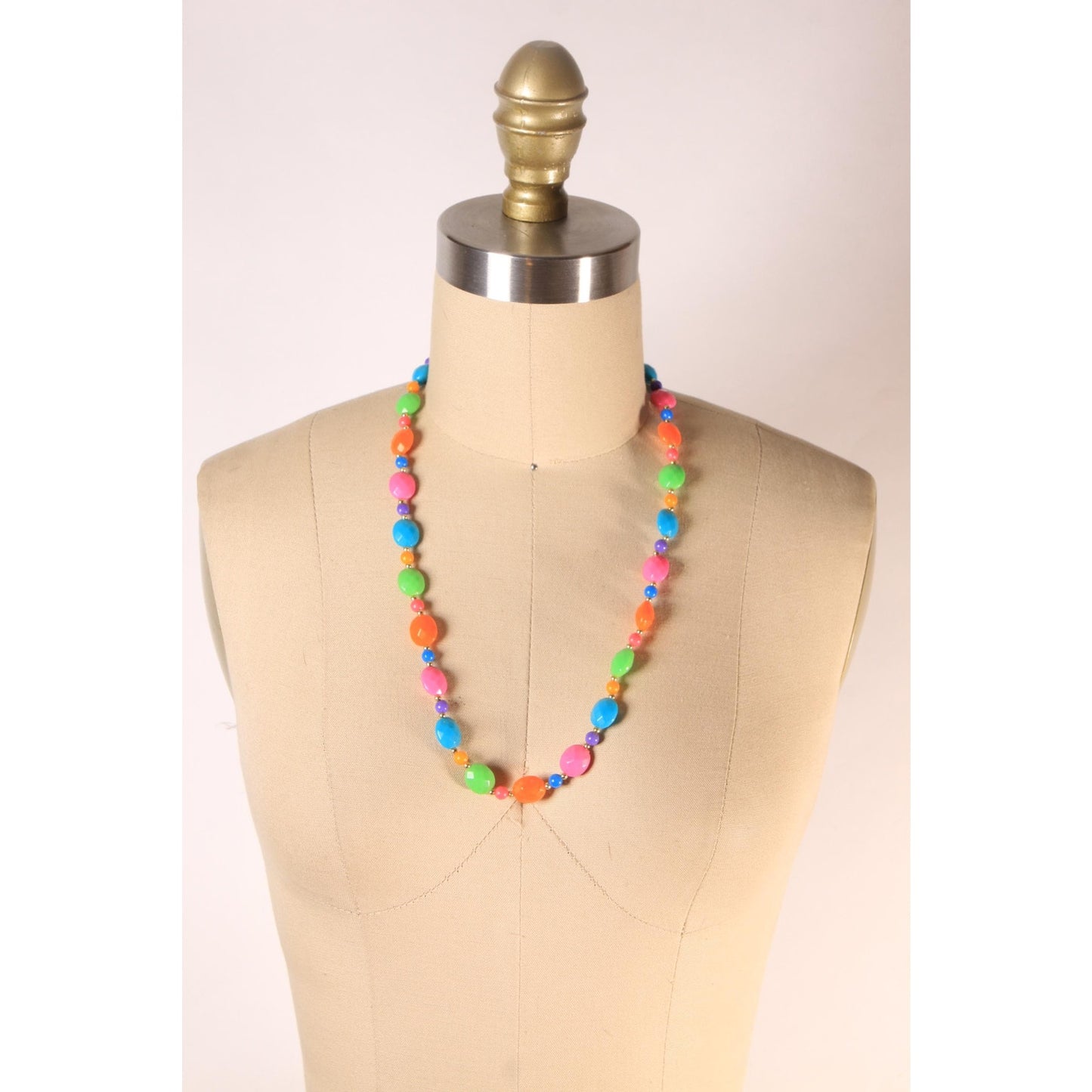 1980s Neon Multi-Colored Rainbow Plastic Beaded Necklace