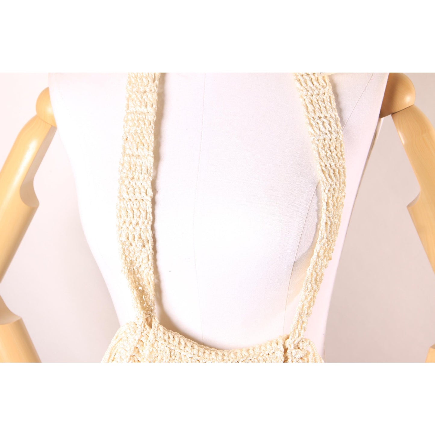 Deadstock 1970s Cream Off White Crochet Fringe Boho Hippie Shoulder Strap Purse