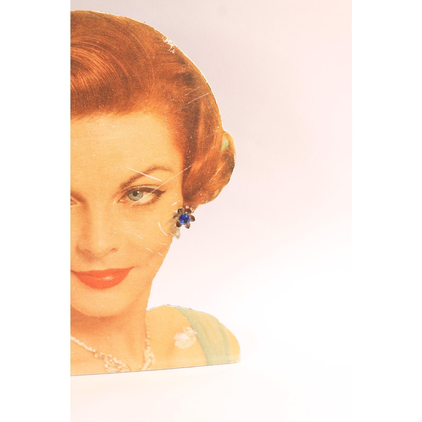 1950s Metal Silver Tone Metal and Blue Rhinestone Floral Flower Screw Back Earrings