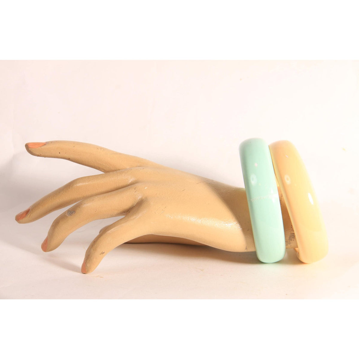 1980s Sea Foam Mint Blue Green and Pale Pink Plastic Stack of Bangle Bracelets