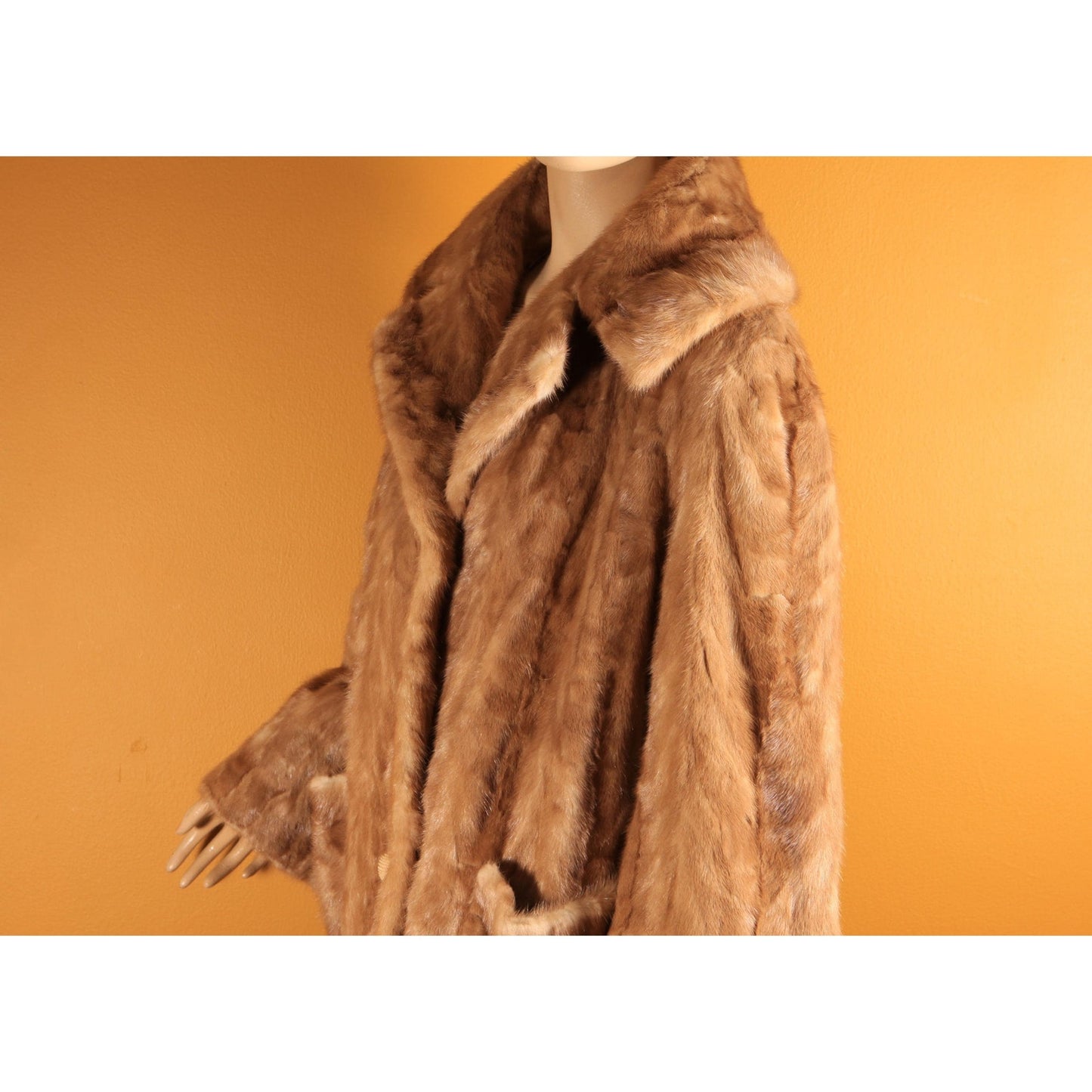 1950s Honey Brown Mink Fur Long Sleeve Pocketed Coat by Chajage's Atlanta -XL