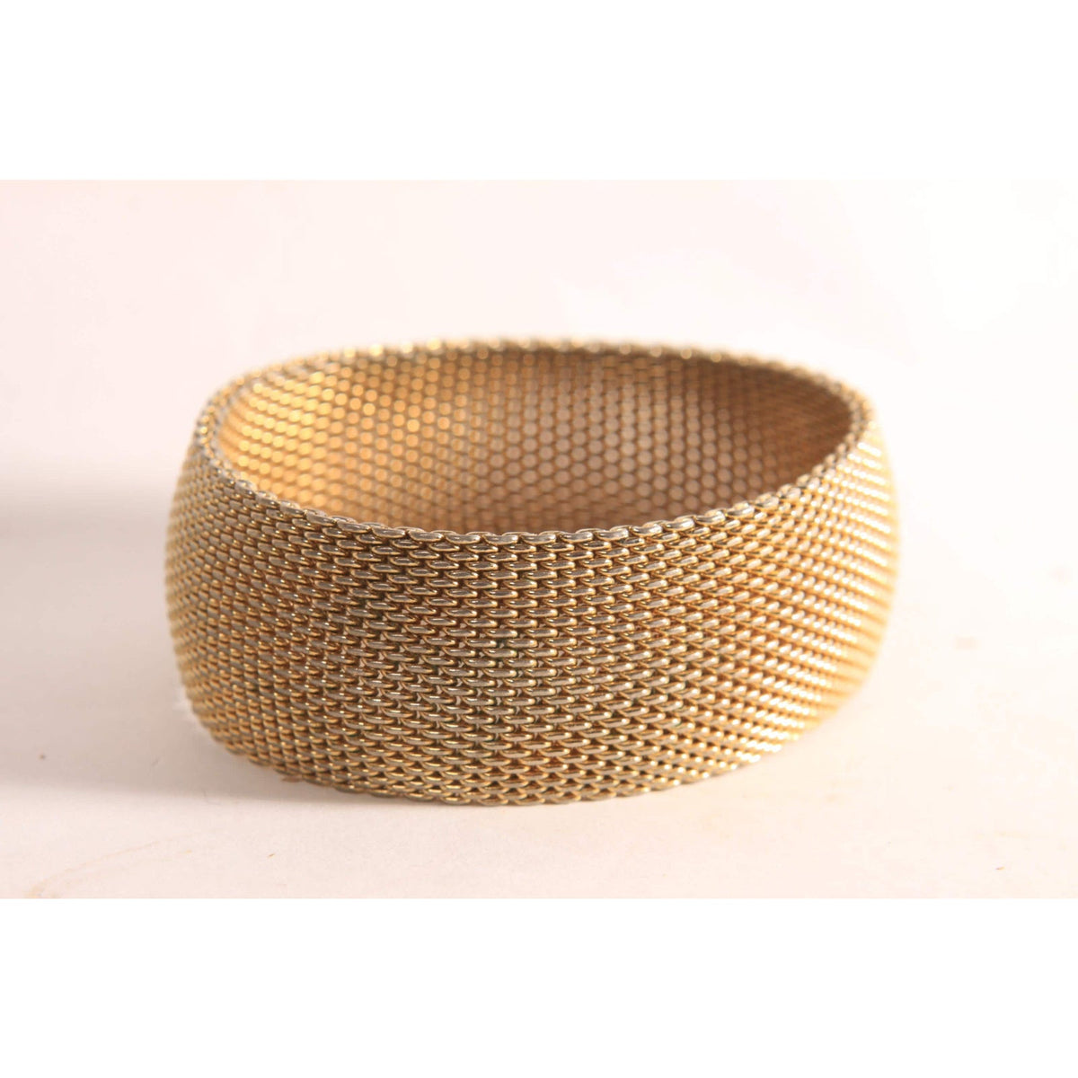1970s 1980s Gold Tone Metal Mesh Bangle Bracelet