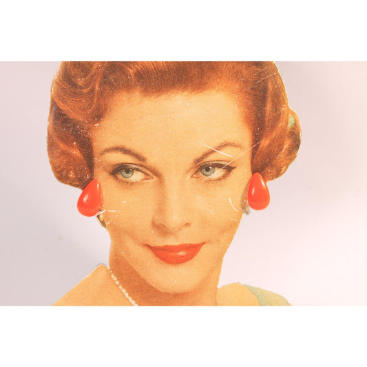 1960s Orange Plastic Tear Drop Screw Back Earrings