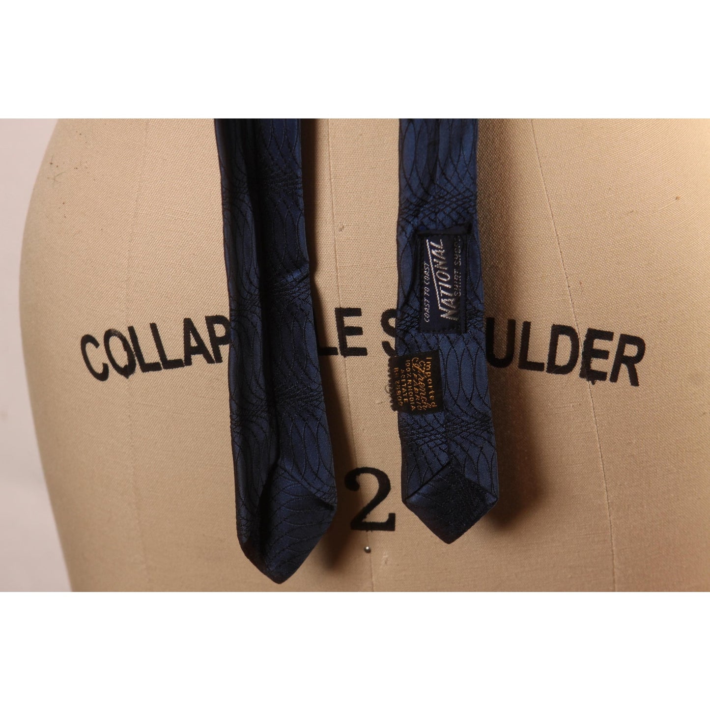 1950s Blue and Black with Red Detail Patterned Skinny Necktie Tie by National Shirt Shops