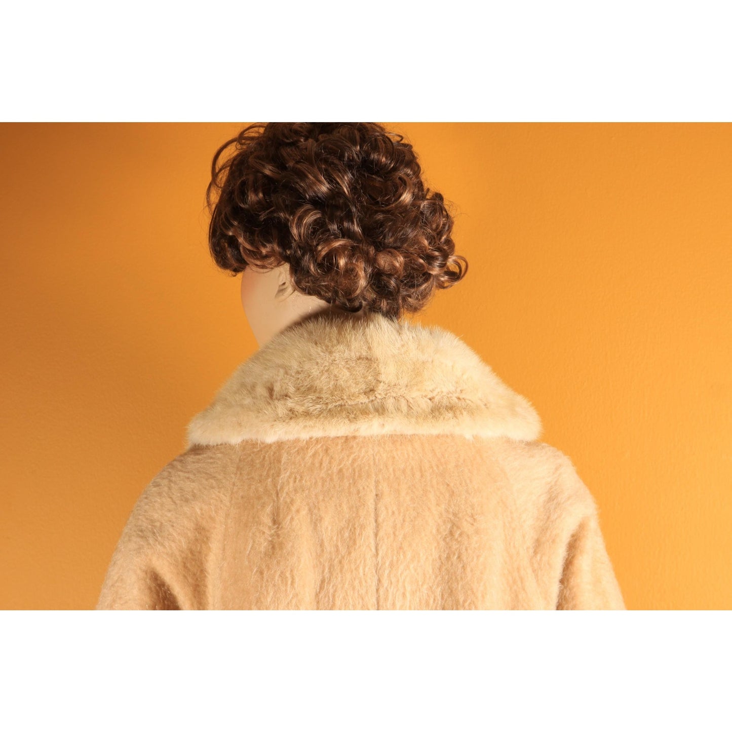 1950s Tan and Cream Bracelet Sleeve Mink Fur Collar Swing Coat by Lilli Ann -M-XL