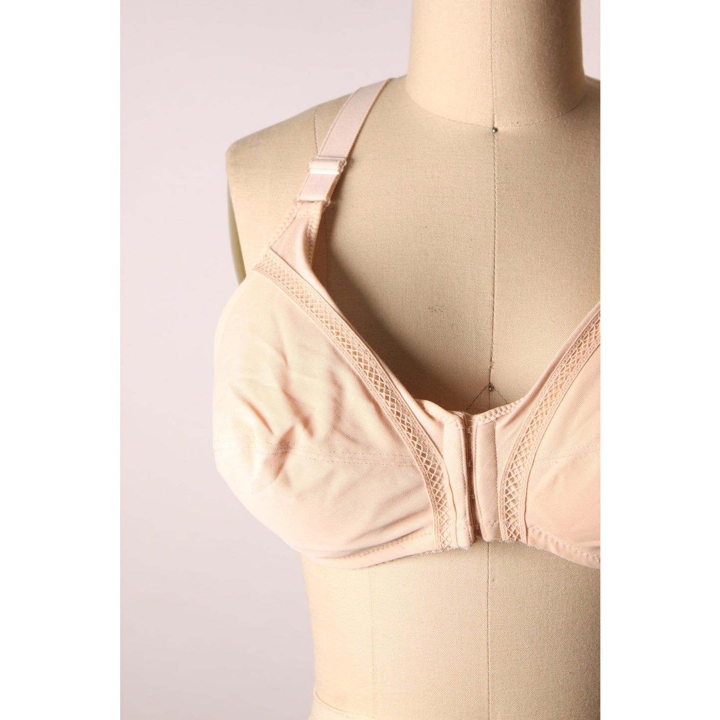 1980s Beige Skin Tone Front Clasp Halter Top Bra by Classique-38C and 40C